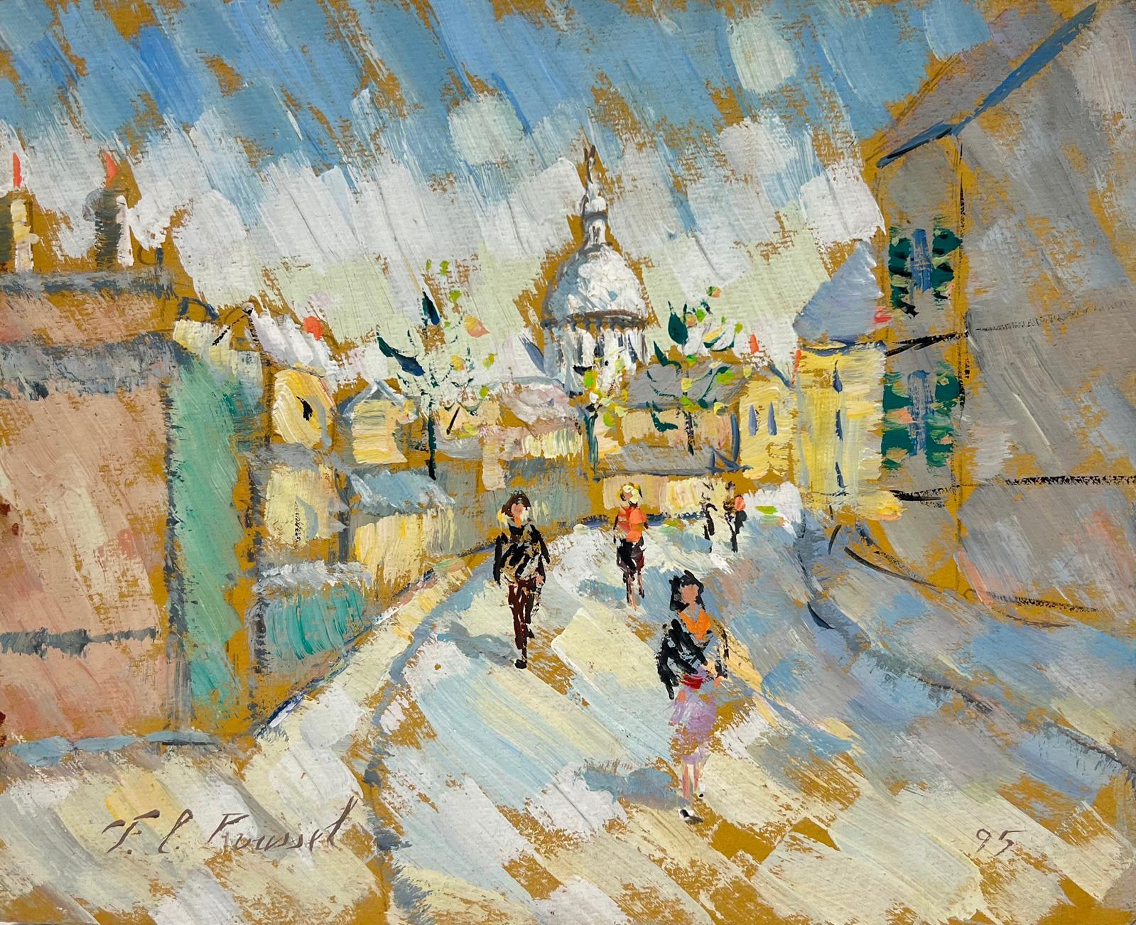 Figurative Painting de Fanch Lel - Brillante y animado paisaje urbano con la catedral de San Pablo de Londres Pintura al óleo