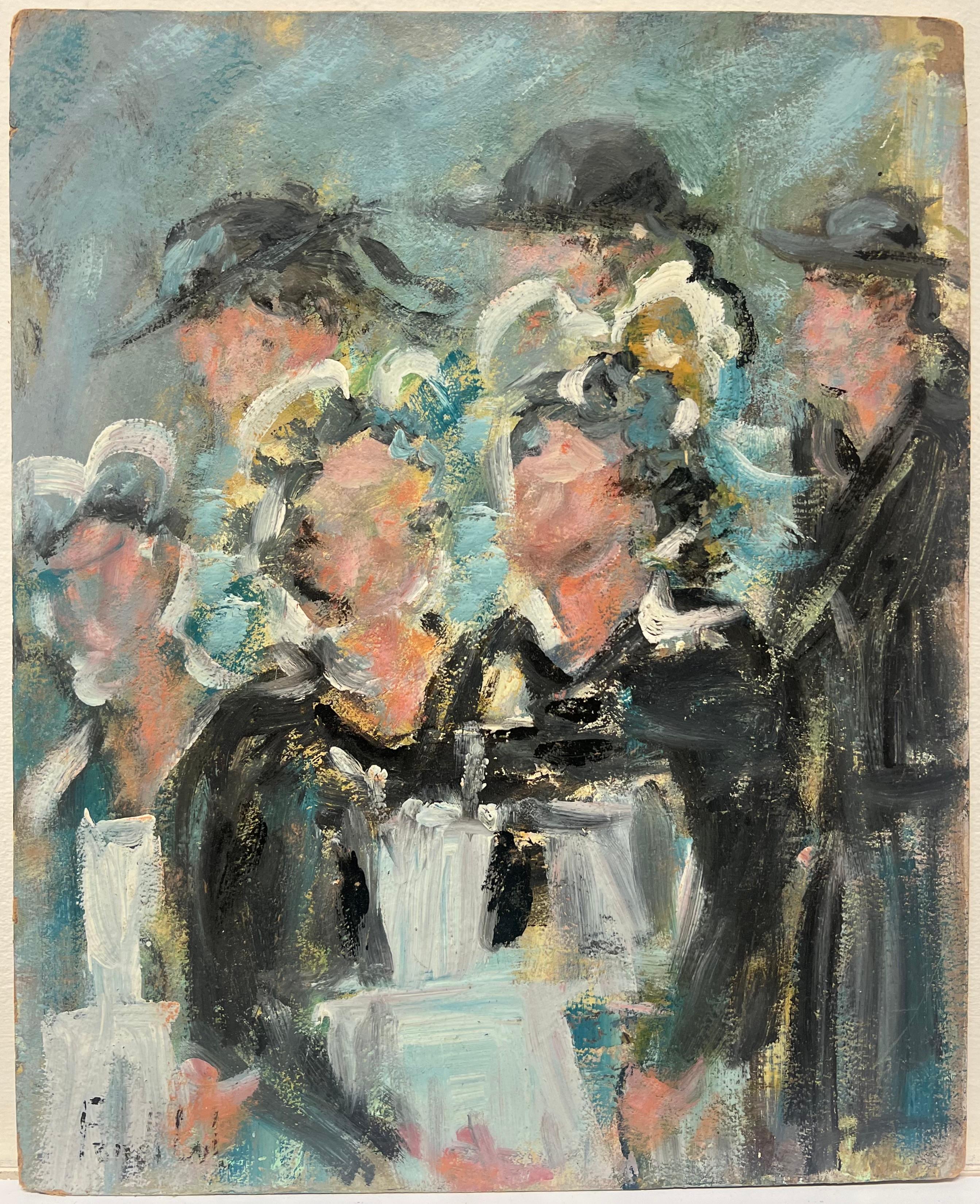 Charmantes französisches impressionistisches Ölgemälde für Dienstmädchen in Uniformen bei einer Versammlung – Painting von Fanch Lel