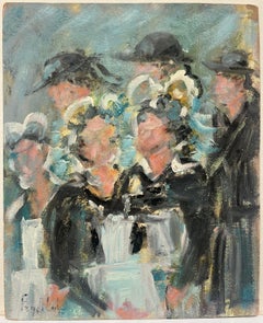 Charming French Impressionist Oil Painting for Maids in Uniforms at a Gathering