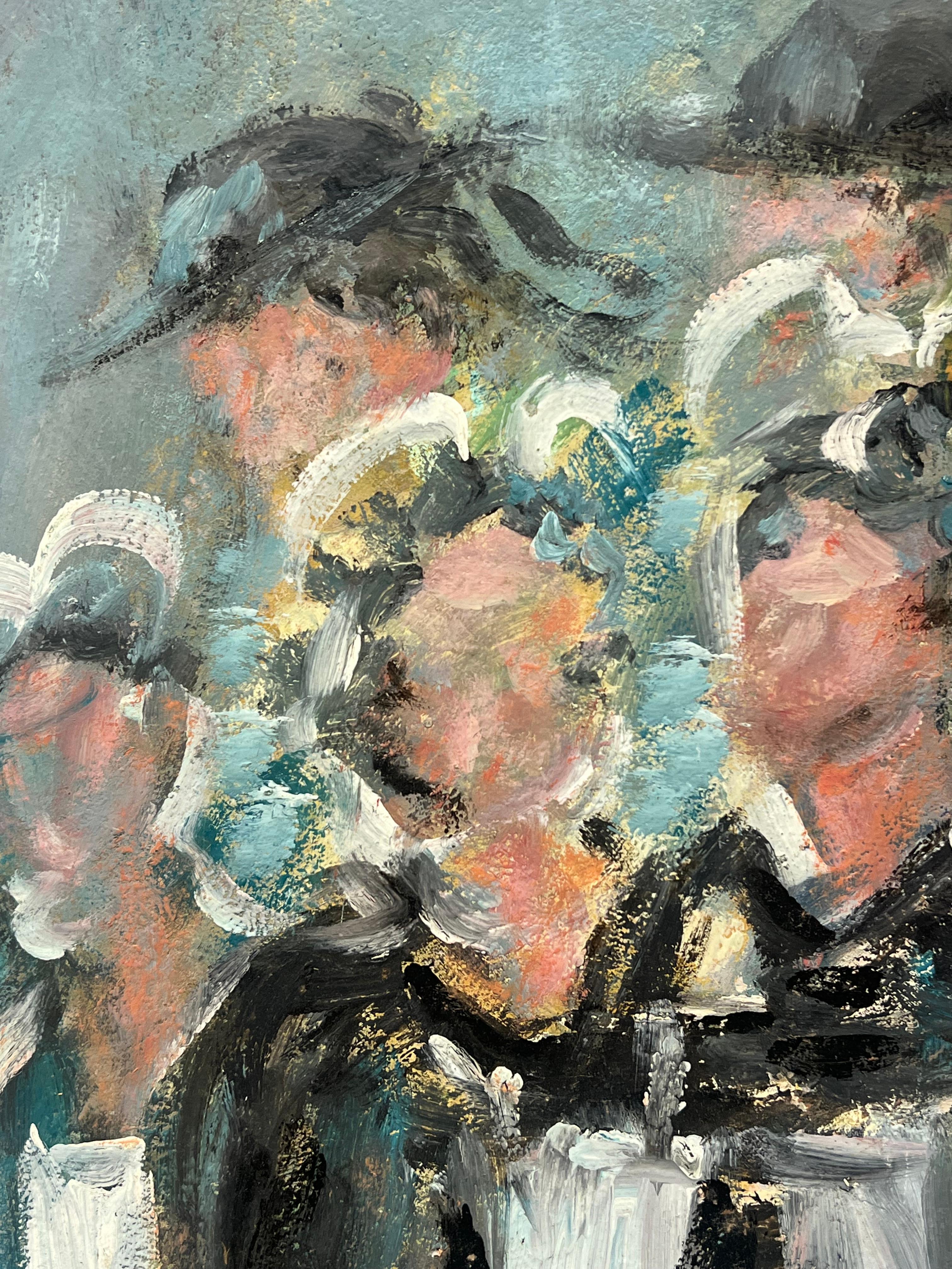 Charmantes französisches impressionistisches Ölgemälde für Dienstmädchen in Uniformen bei einer Versammlung (Grau), Figurative Painting, von Fanch Lel