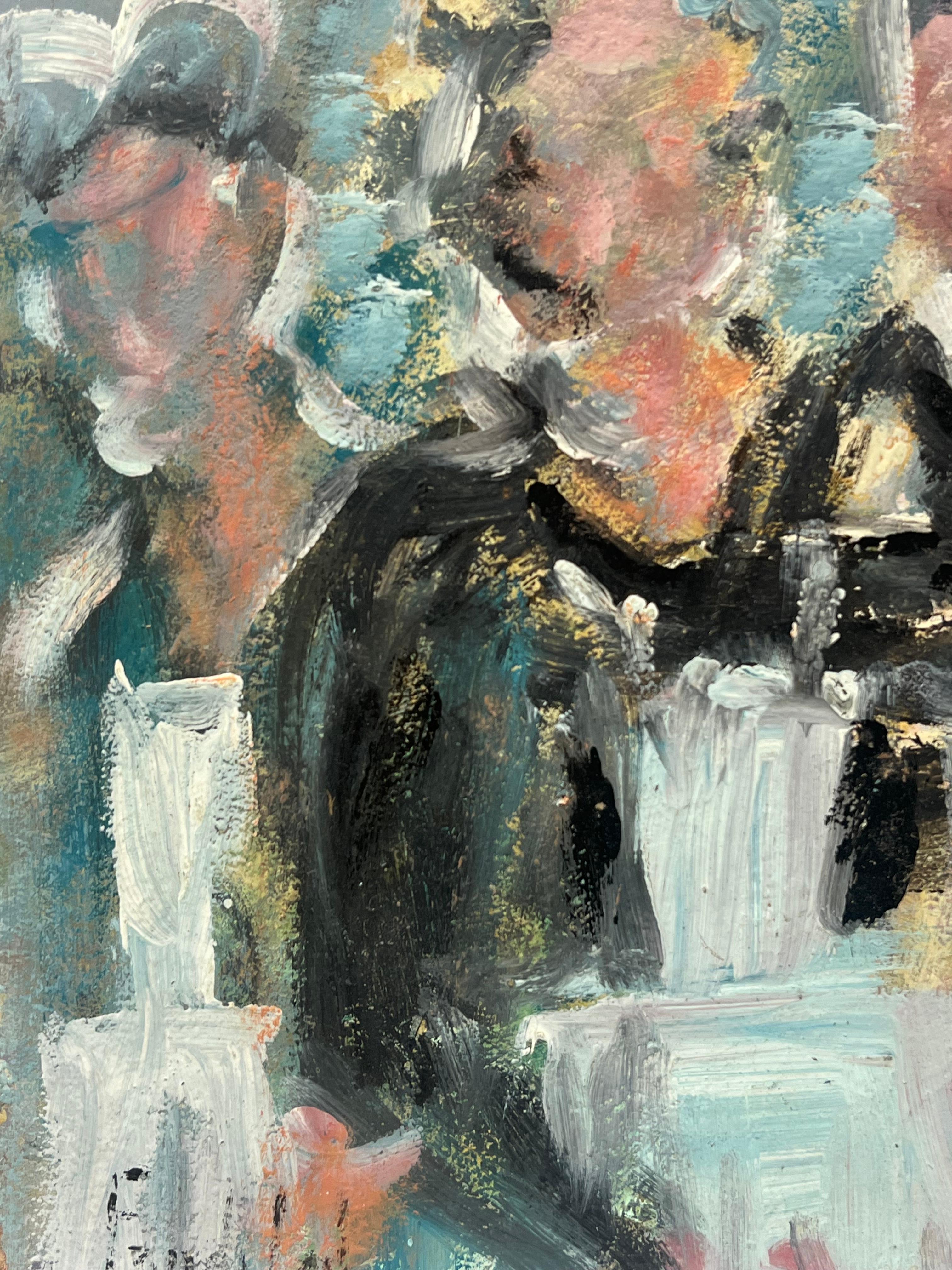 Dienstmädchen bei einer Versammlung
unterzeichnet von Fanch Lel (Franzose, geb. 1930)
Größe: 16 x 13 Zoll
Ölgemälde auf Karton, ungerahmt
Zustand: Das Gemälde ist in sehr gutem Zustand. Es wurde zuvor im Studio des Künstlers aufbewahrt.