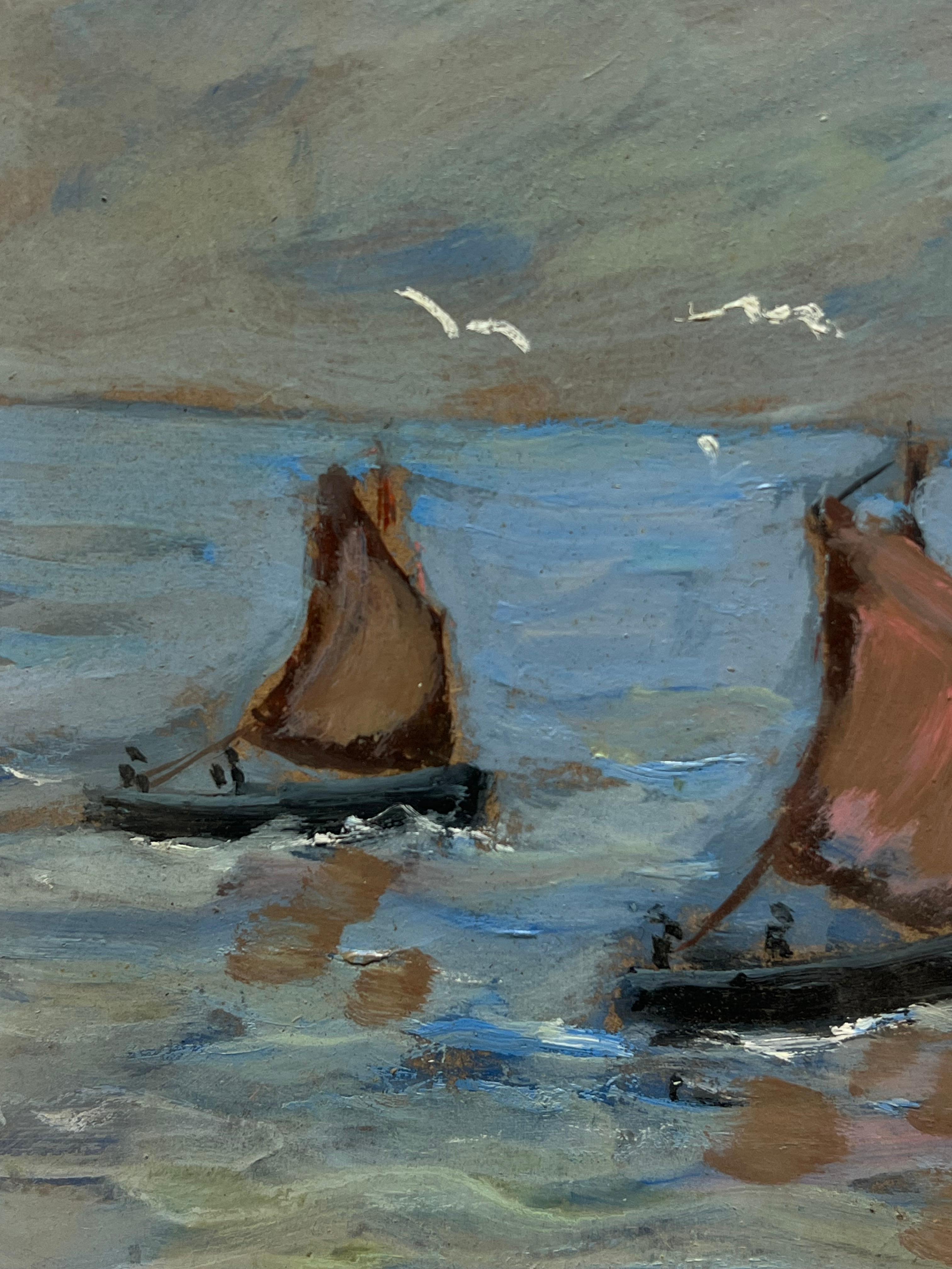 Un paesaggio marino agitato
di Fanch Lel (francese, nato nel 1930)
dimensioni: 7,25 x 8 pollici
dipinto a olio su tavola, senza cornice
condizioni: il dipinto è in ottime condizioni. In precedenza è stato conservato nello studio dell'artista.
