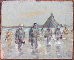 Coastal Gathering Scene with Figures and Mont-Saint-Michel in the Distance