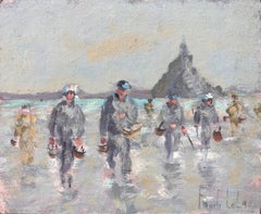 Coastal Gathering Scene mit Figuren und Mont-Saint-Michel in der Ferne