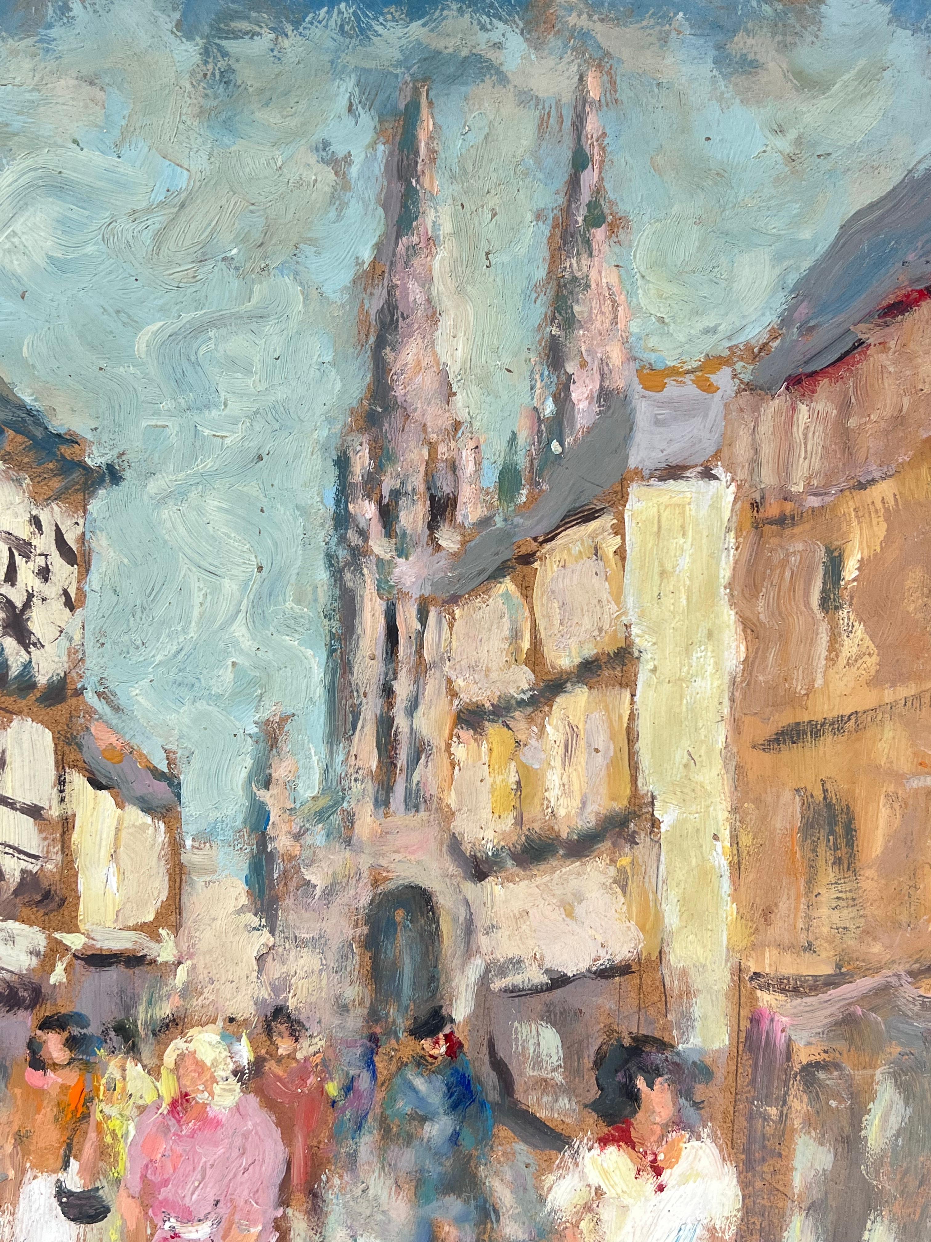 Figure colorate che camminano nelle vivaci strade storiche francesi in vendita 1