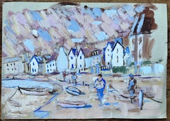 Porto francese colorato con figure e barche in stile espressionista