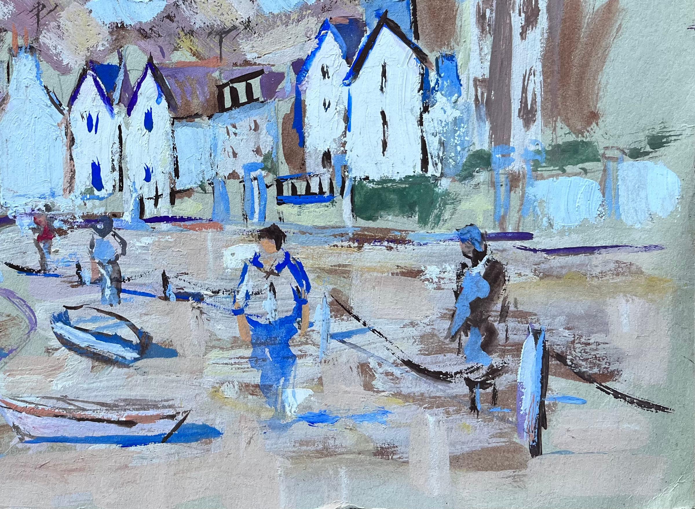 Harnais français coloré avec des personnages et des bateaux de style expressionniste - Impressionnisme Painting par Fanch Lel