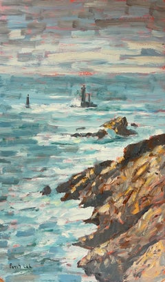 Crashing Waves and Rocky Shoreline Coastal Landscape La Vielle Brittany France