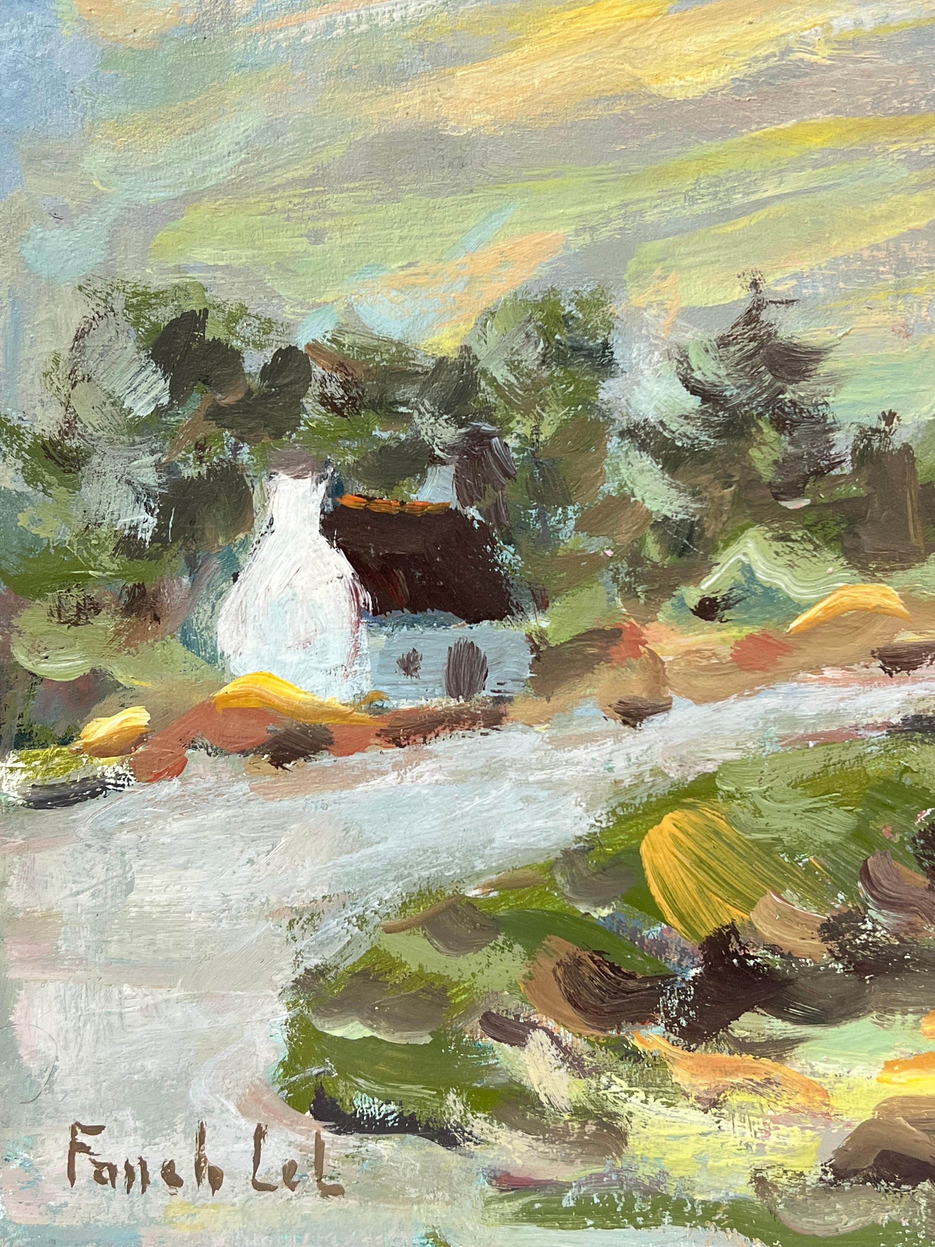 Küstenszene
unterzeichnet von Fanch Lel (Franzose, geb. 1930)
Größe: 10 x 20 Zoll
verso beschriftet
Ölgemälde auf Karton, ungerahmt
Zustand: Das Gemälde ist in sehr gutem Zustand. Es wurde zuvor im Studio des Künstlers aufbewahrt. 
Provenienz: Alle