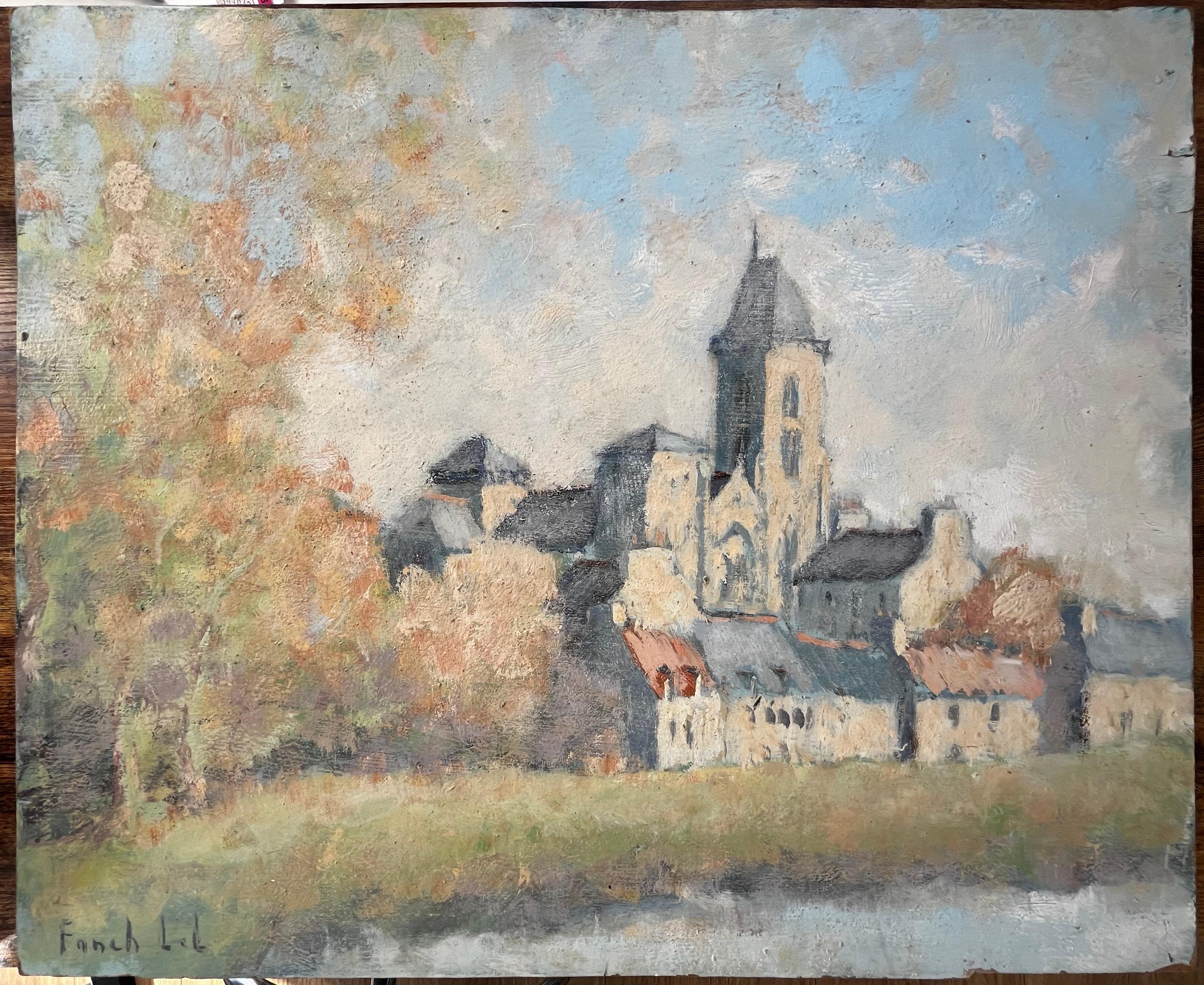 Dol de Bretagne Kathedrale und Dorfszene Herbstbäume von Fanch Lel im Angebot 1