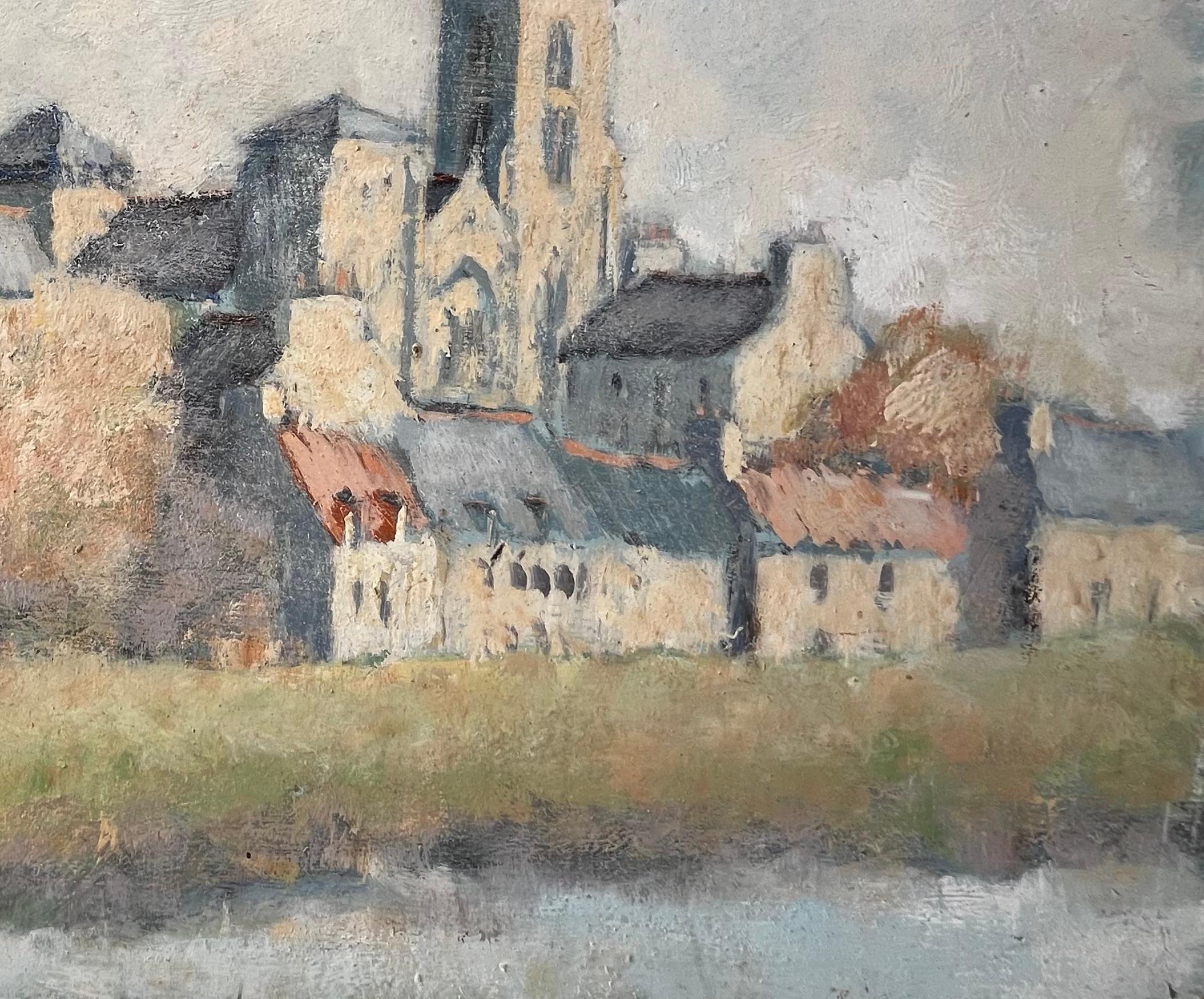 Dol de Bretagne Kathedrale und Dorfszene Herbstbäume von Fanch Lel im Angebot 2
