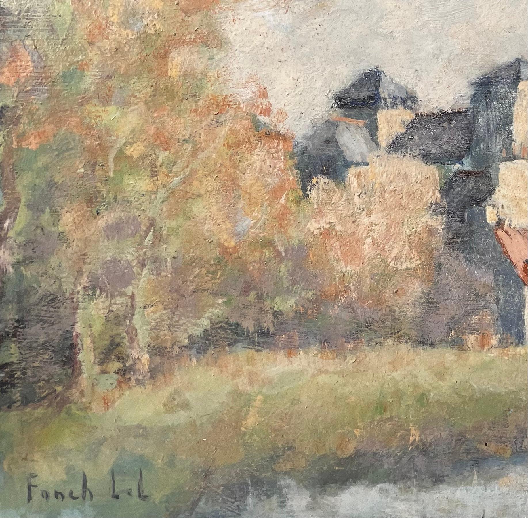 Dol de Bretagne Kathedrale und Dorfszene Herbstbäume von Fanch Lel im Angebot 3