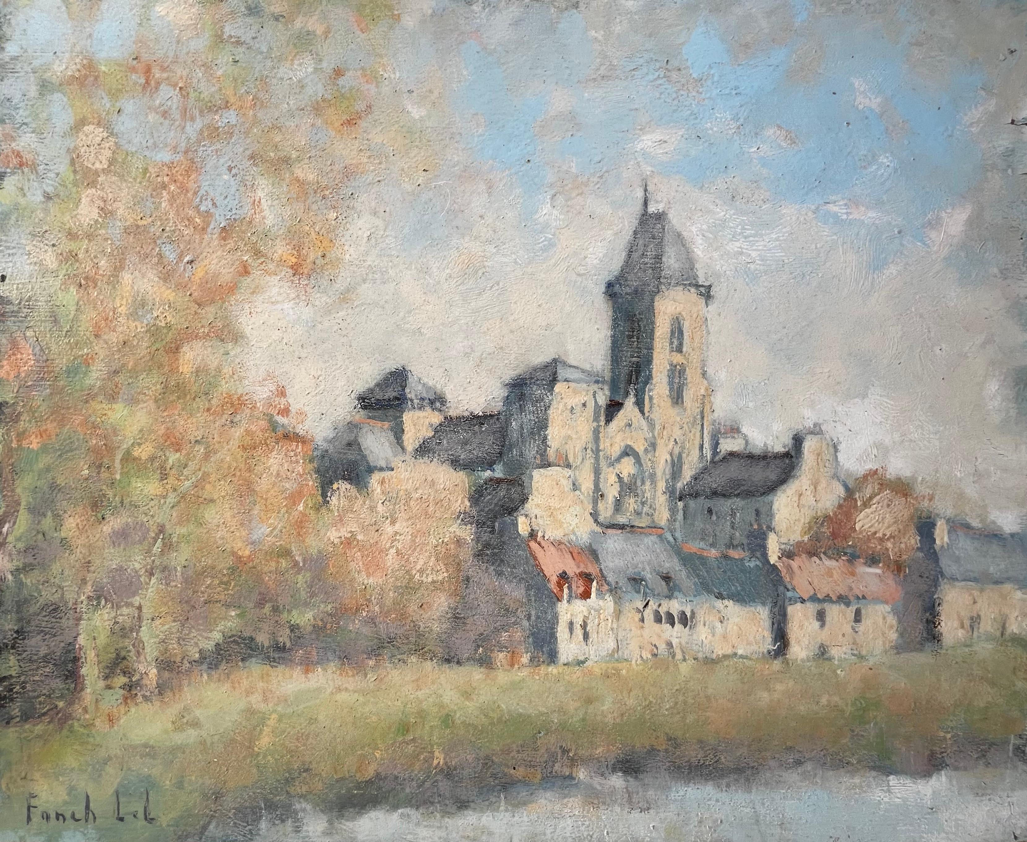 Dol de Bretagne Cathedral and Village Scene Autumn Trees by Fanch Lel