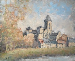 Dol de Bretagne Cathedral and Village Scene Autumn Trees by Fanch Lel