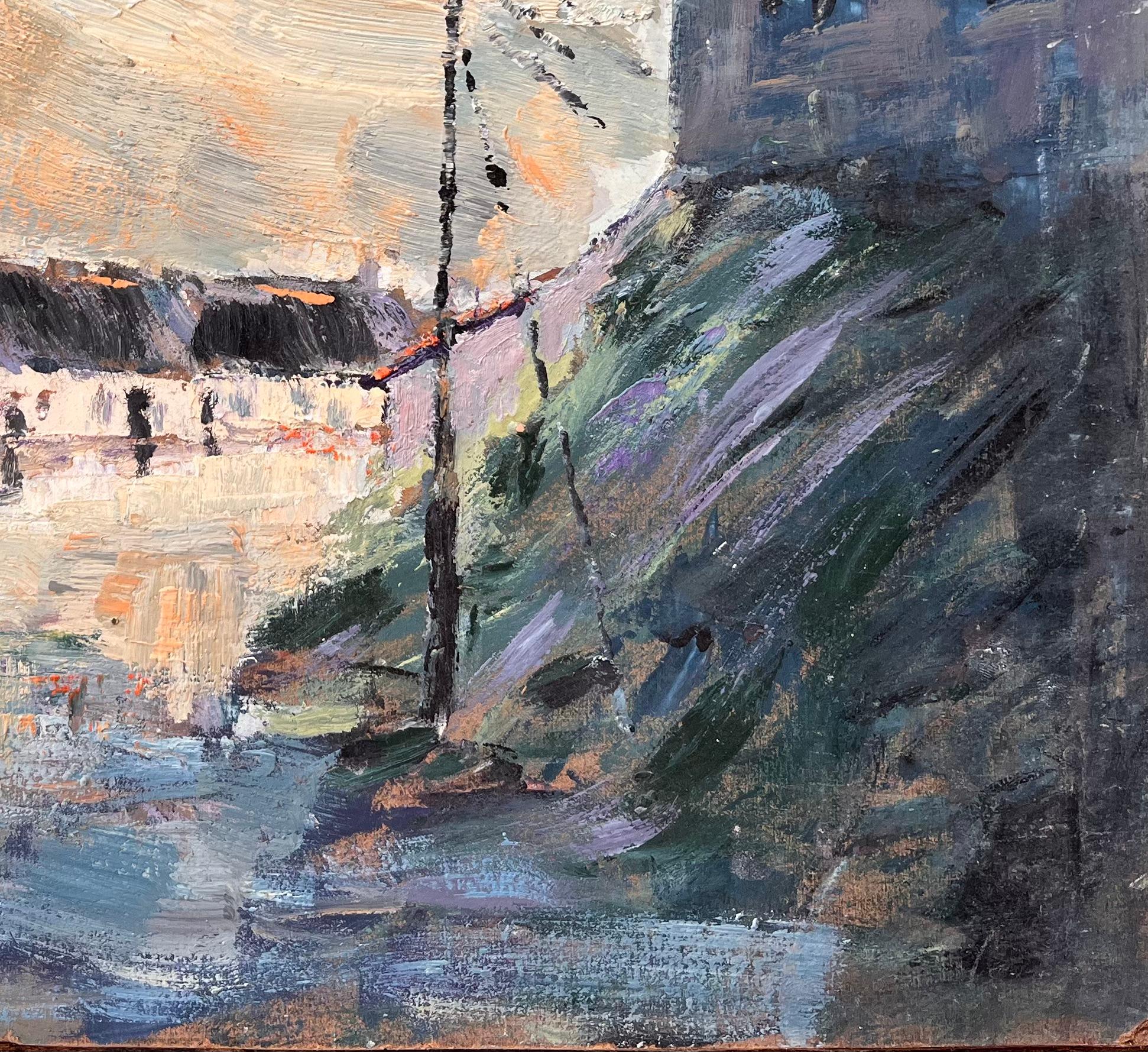 Abend Schatten in einer Dorfstraßensszene, impressionistisches Gemälde (Impressionismus), Painting, von Fanch Lel