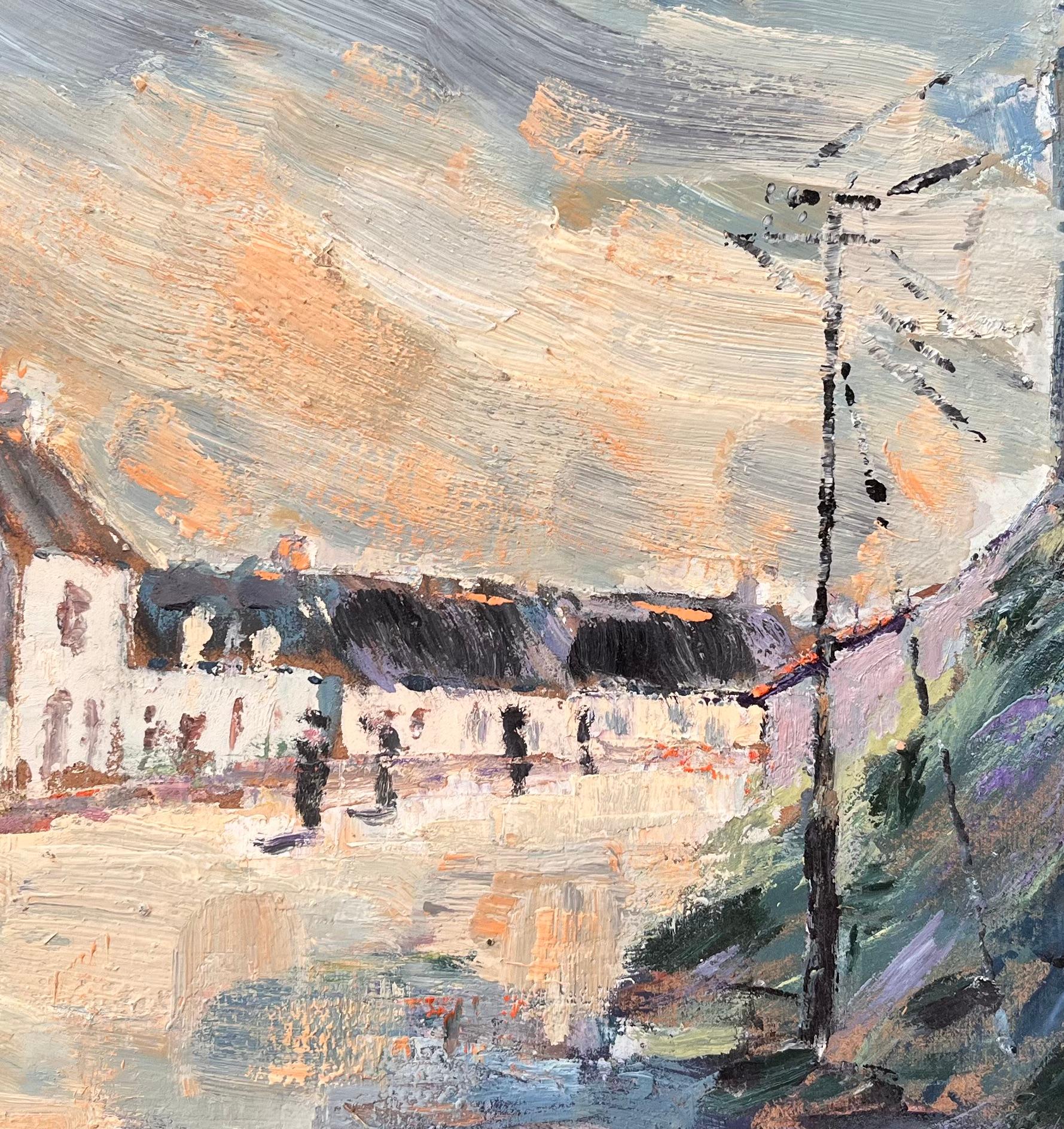 Abend Schatten in einer Dorfstraßensszene, impressionistisches Gemälde im Angebot 2