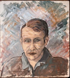 Retrato expresionista de un hombre con ojos penetrantes y pinceladas audaces