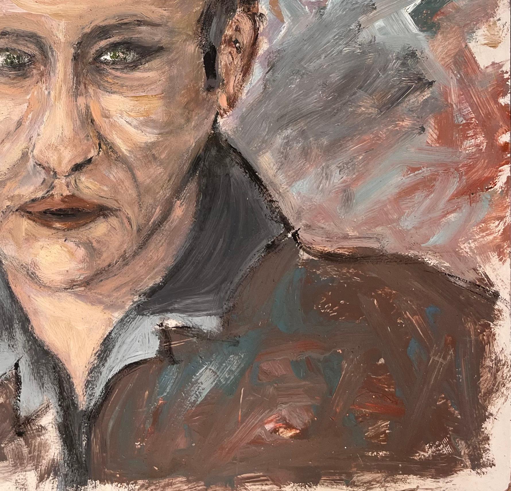 Expressionist Portrait of a Man with Piercing Eyes and Bold Brushwork - Impressionist Painting by Fanch Lel