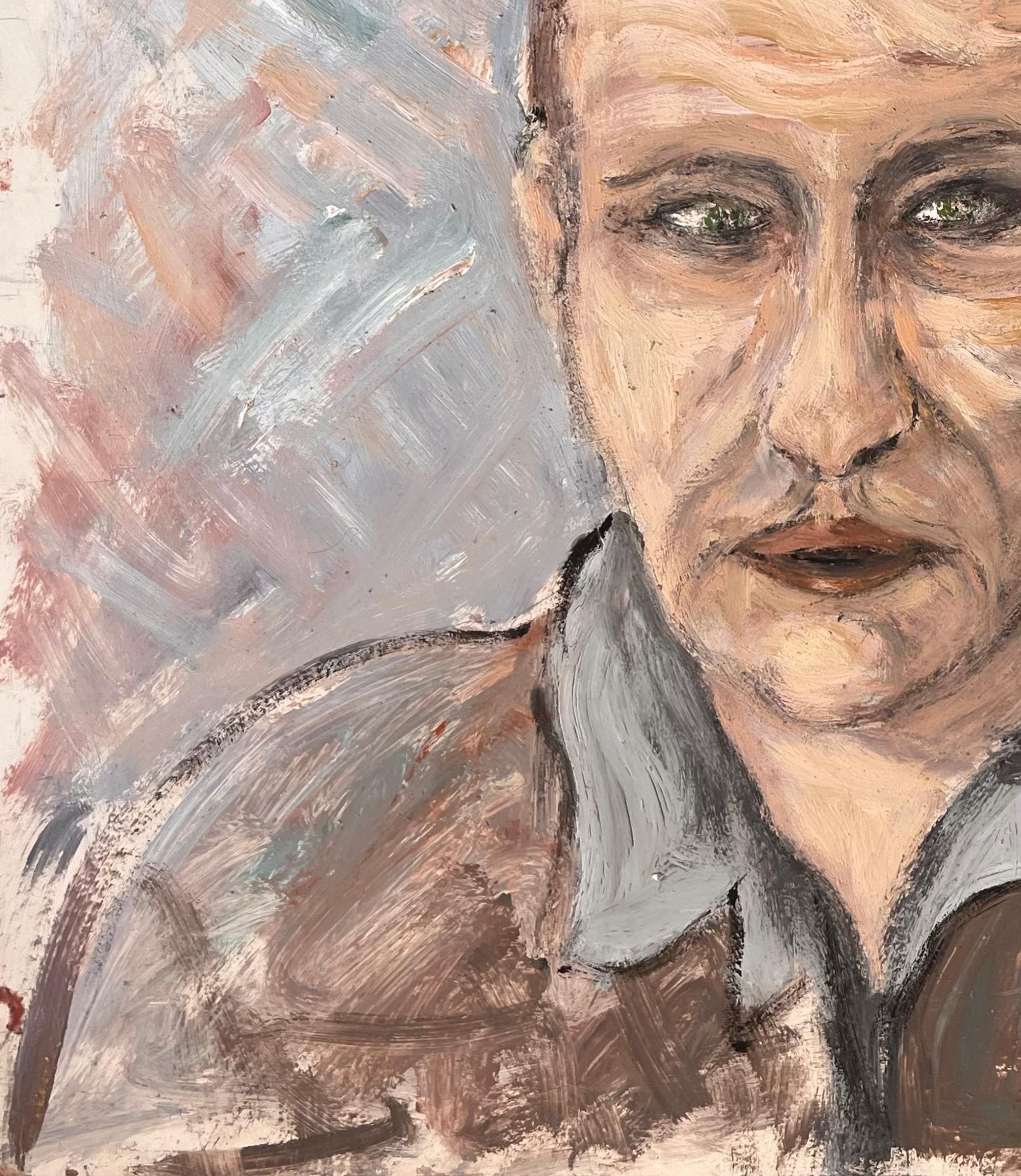 Expressionist Portrait of a Man with Piercing Eyes and Bold Brushwork - Brown Landscape Painting by Fanch Lel