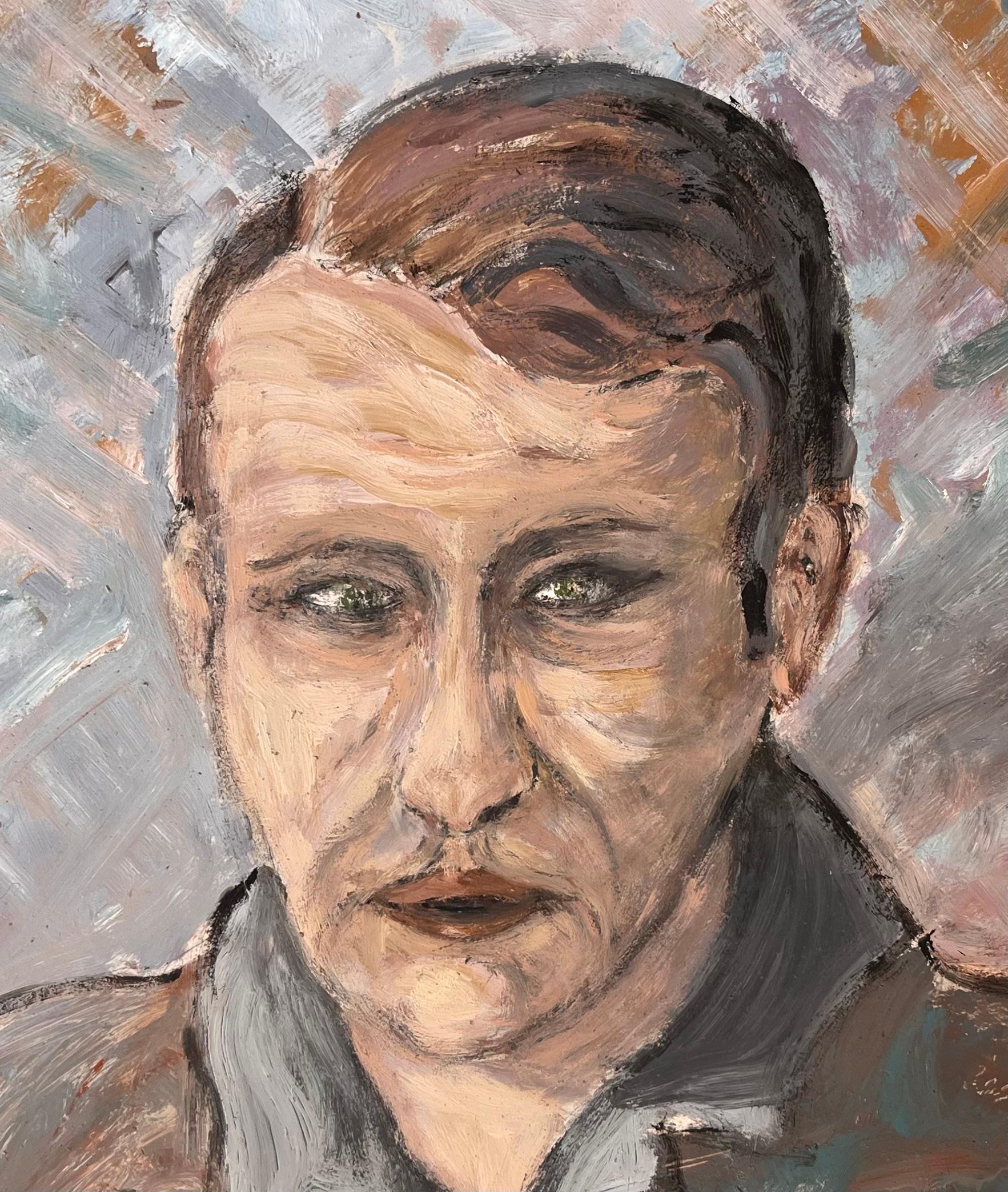 Expressionist Portrait of a Man with Piercing Eyes and Bold Brushwork For Sale 2