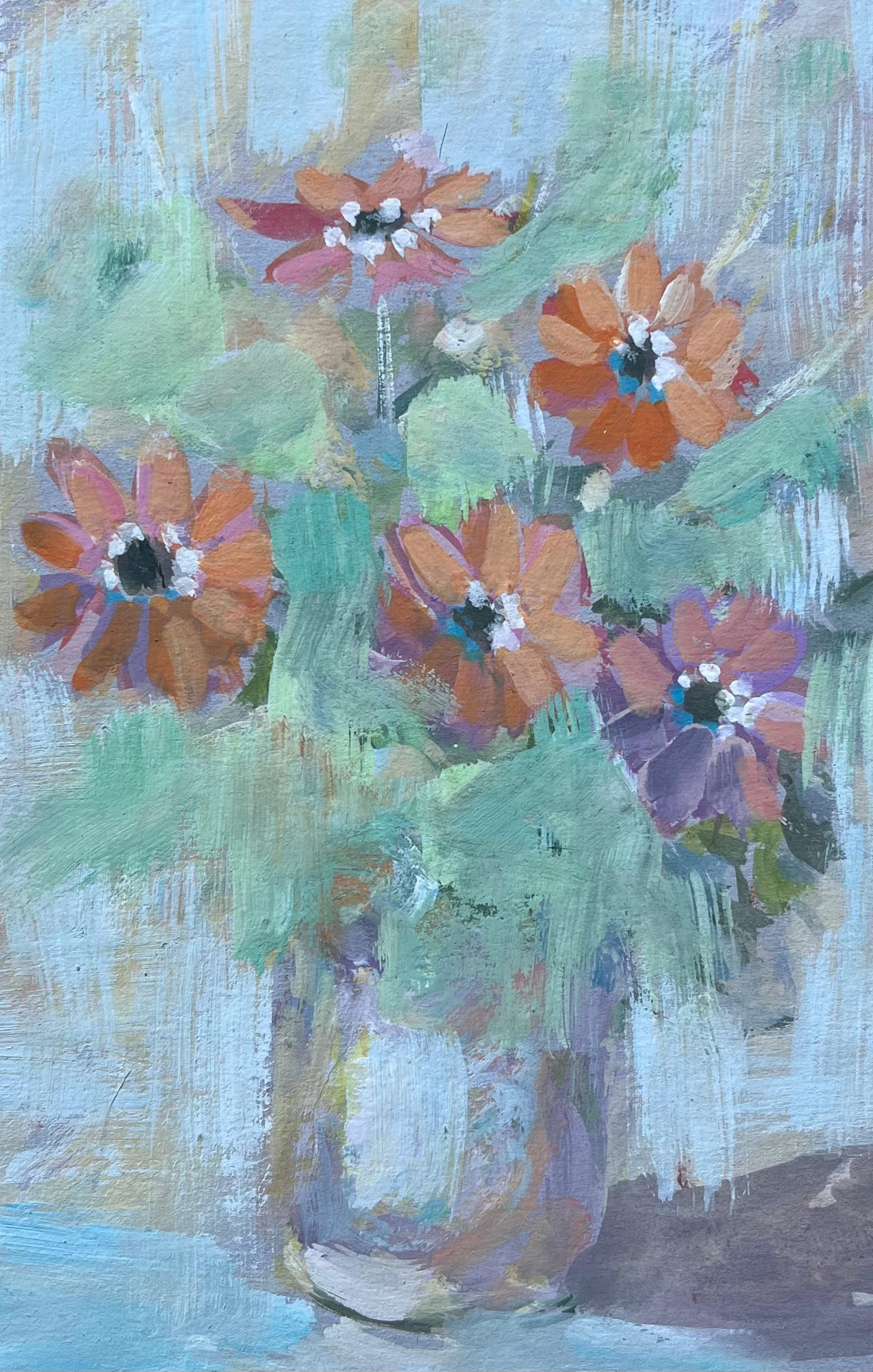 Expressive französische Ölszene mit Wildblumen in einem Glas von Fanch Lel, Stillleben im Angebot 6