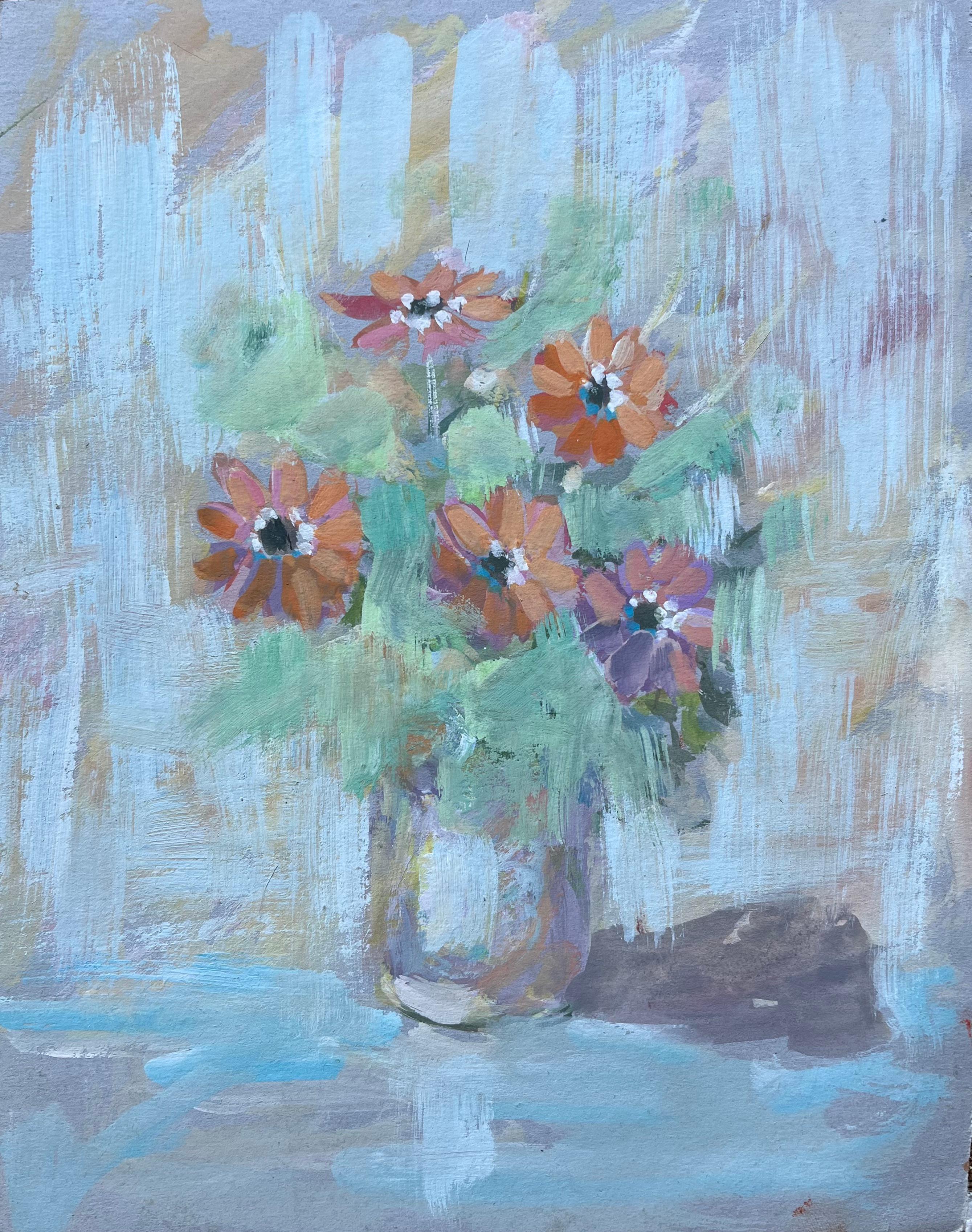 Titel: Ausdrucksstarke französische Ölszene eines Wildblumenstilllebens in einem Glas von Fanch Lel
von Fanche Lel
Größe: 11,75 Zoll (Höhe) x 9,5 Zoll (Breite)
Ölgemälde auf Karton, ungerahmt
Zustand: Das Gemälde ist in gutem Zustand, mit leichten