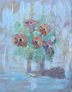 Expressive French Oil Scene of Still Life of Wildflowers in a Jar by Fanch Lel