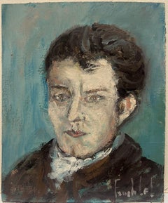 Expressive Portrait of a Gentleman in a Cravat Modernist French Oil