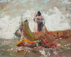 Expressive Seascape with Sailing Boats Coastal Scene in Thick Impasto Brittany