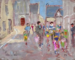 Families Strolling Through Charming French Streets Carrying Bright Bouquets