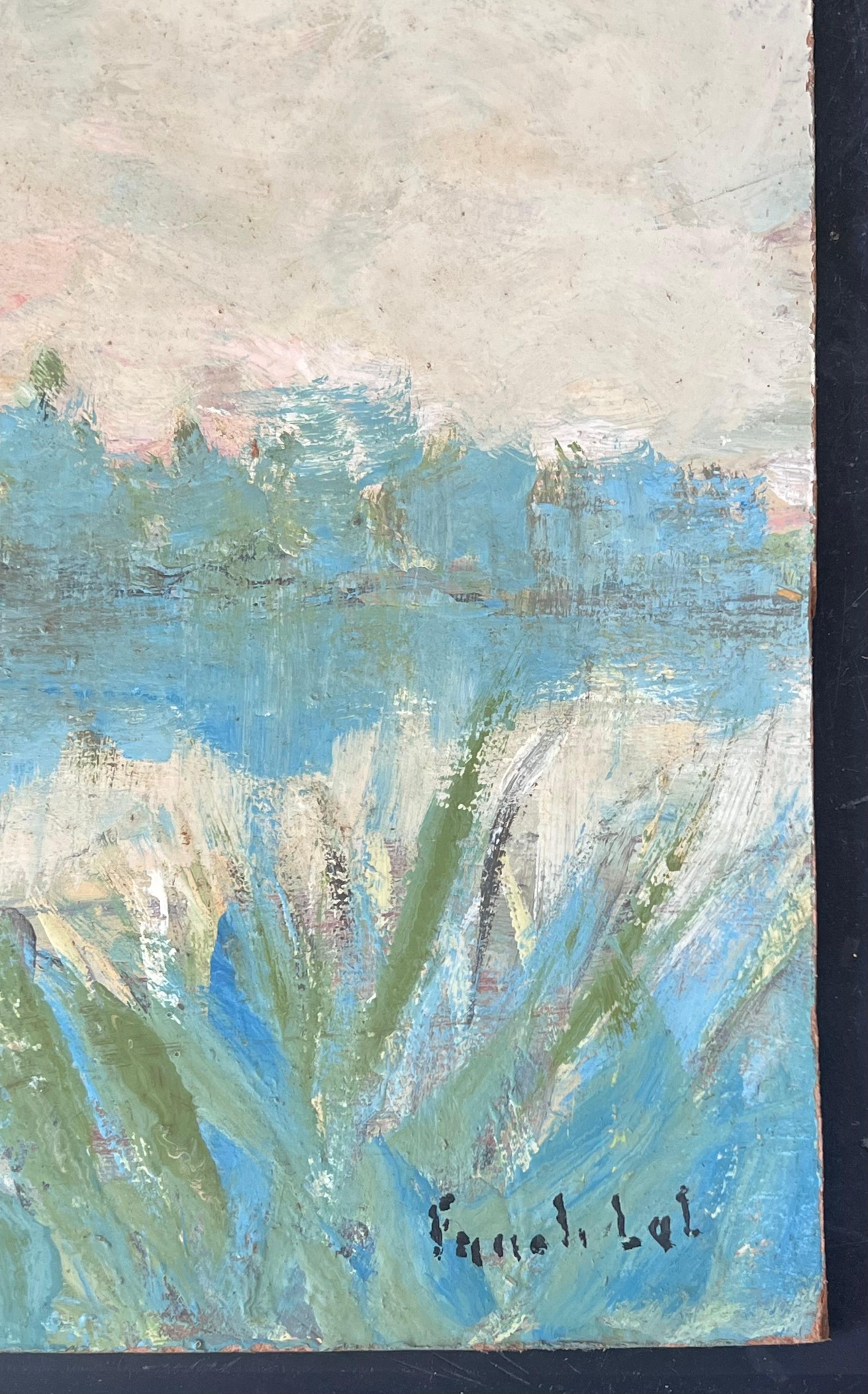 Figur beim Fischen in Moos Sommersee Französische Landschaft Ölgemälde (Impressionismus), Painting, von Fanch Lel