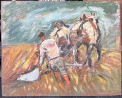 Figur Pflügen der Orangenernte Feld von Pferden geführt Französisch Ölgemälde