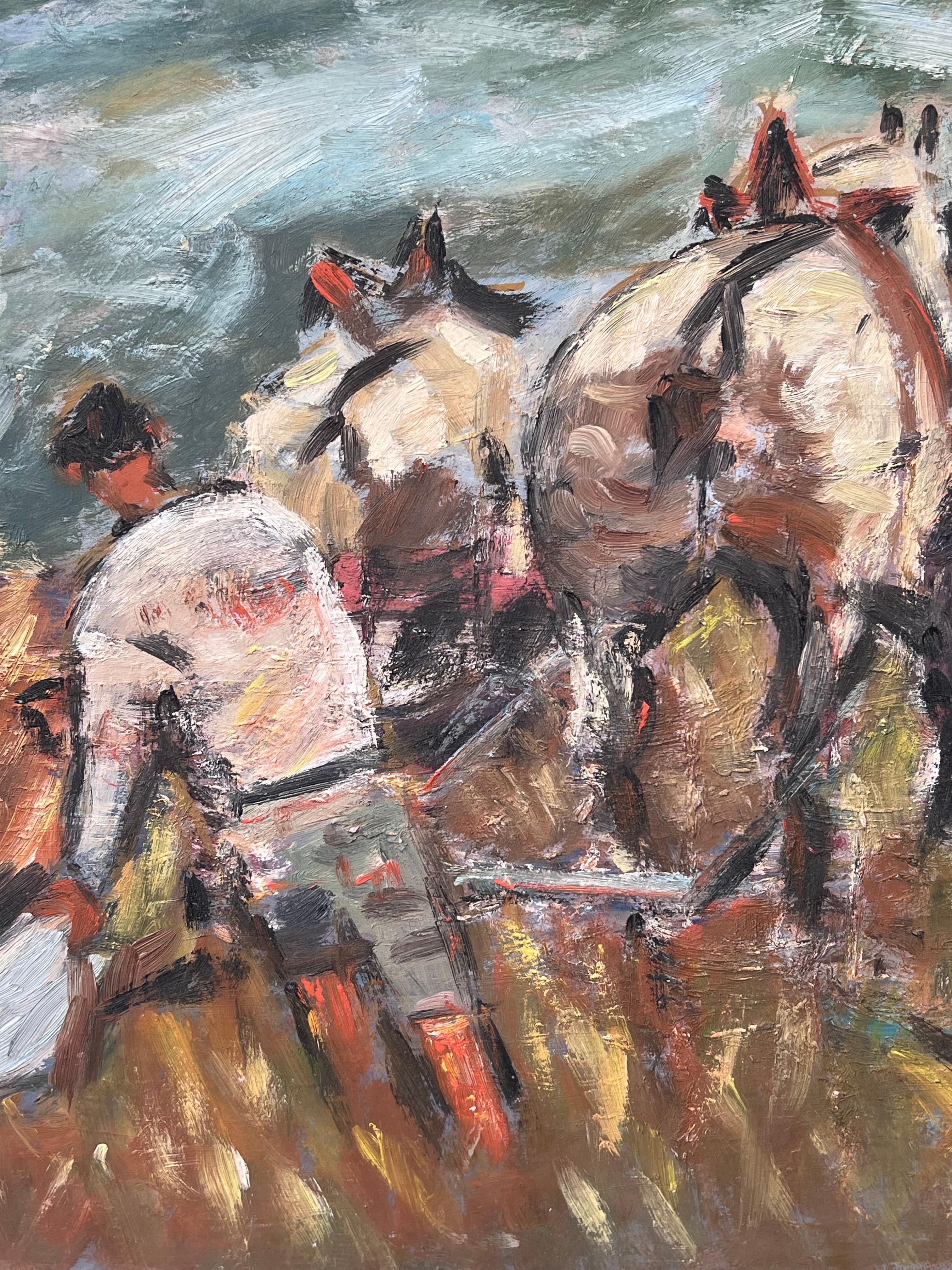 L'aratore e i suoi cavalli
da Fanch Lel
Dimensioni: 13 x 16 pollici (altezza x larghezza)
Pittura a olio su tavola, senza cornice
Condit: Buone condizioni generali, con lievi segni di manipolazione della superficie e una leggera usura dei bordi,