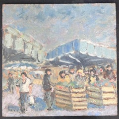 Figure al mercato della frutta di un giorno d'estate Pittura ad olio francese