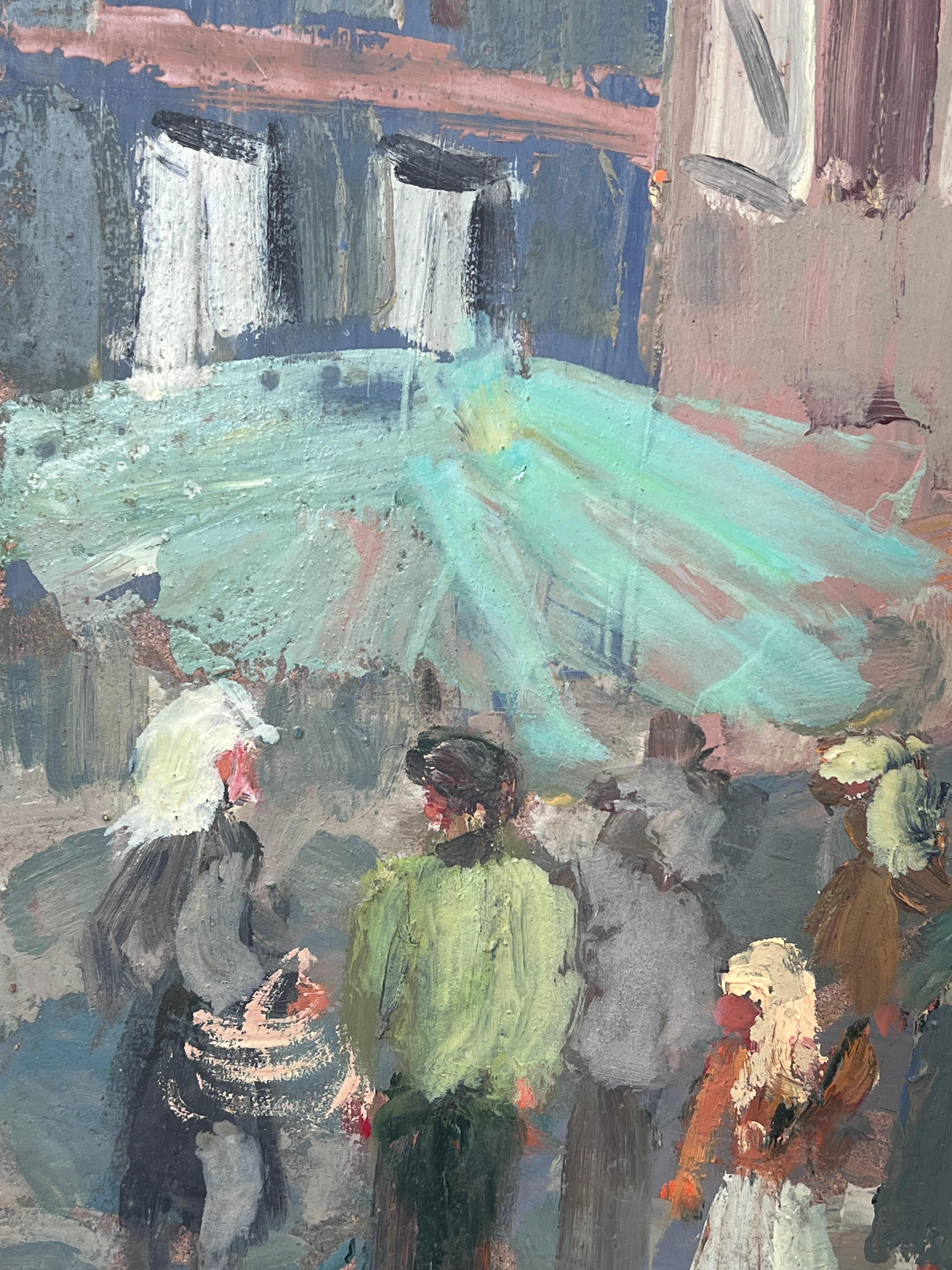 Figure al mercato francese dell'ombrellone in un giorno d'estate Pittura ad olio paesaggio - Painting Impressionismo di Fanch Lel