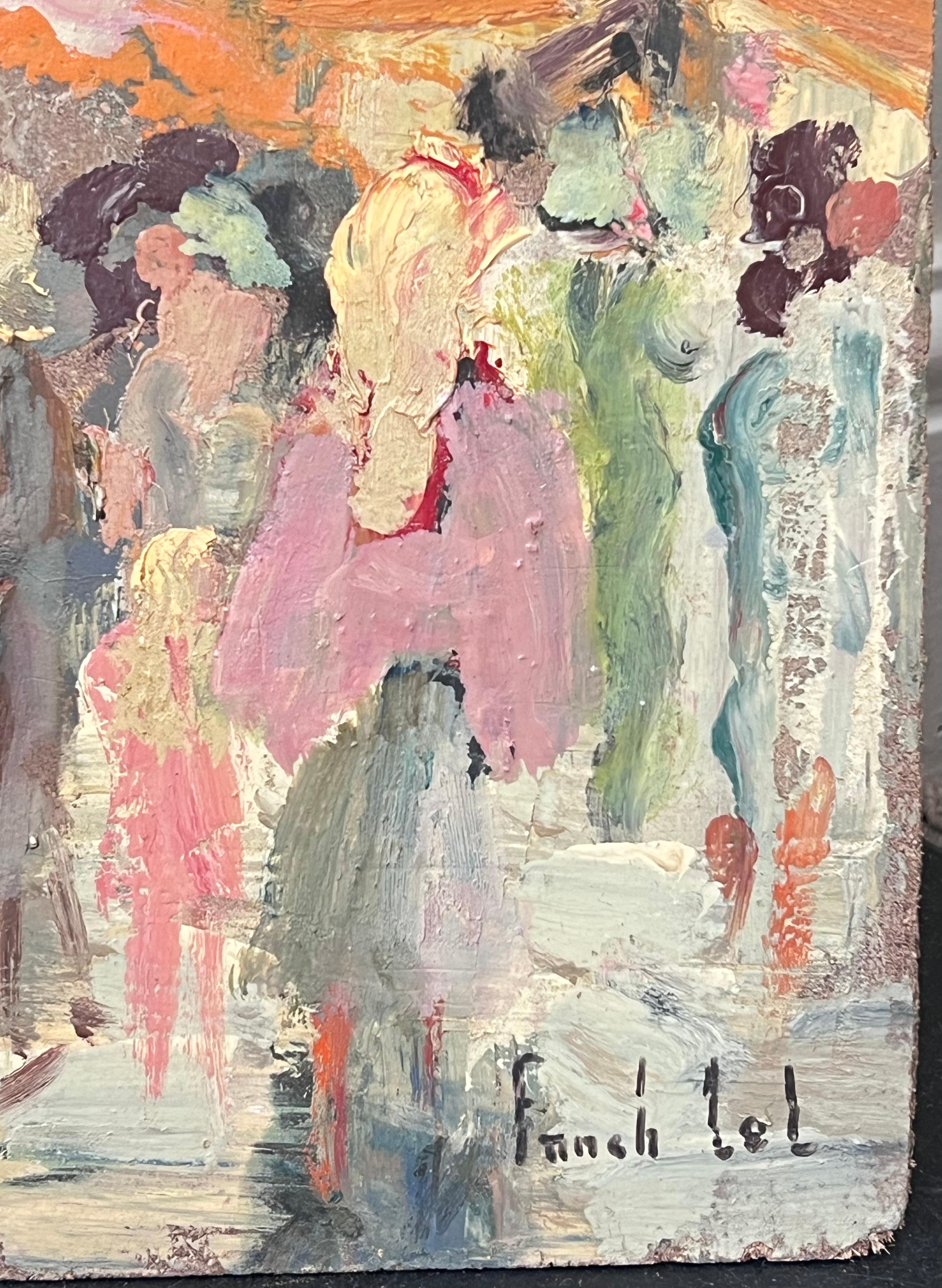 Figure al mercato francese dell'ombrellone in un giorno d'estate Pittura ad olio paesaggio in vendita 2