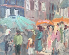 Figure al mercato francese dell'ombrellone in un giorno d'estate Pittura ad olio paesaggio