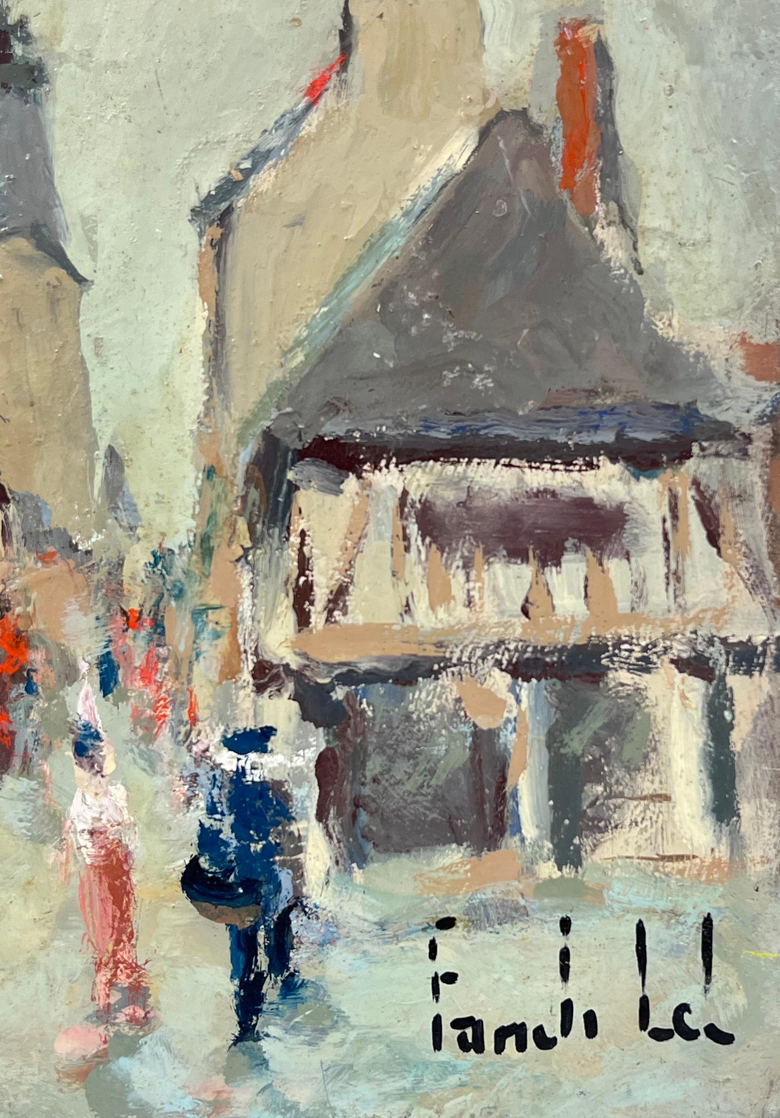 Cifre a Dinan Paesaggio urbano della Bretagna con guglia svettante e fascino rustico - Painting Impressionismo di Fanch Lel