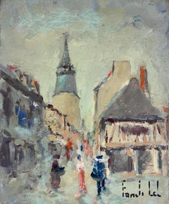 Figuras en Dinan Paisaje urbano bretón con aguja torre y encanto rústico