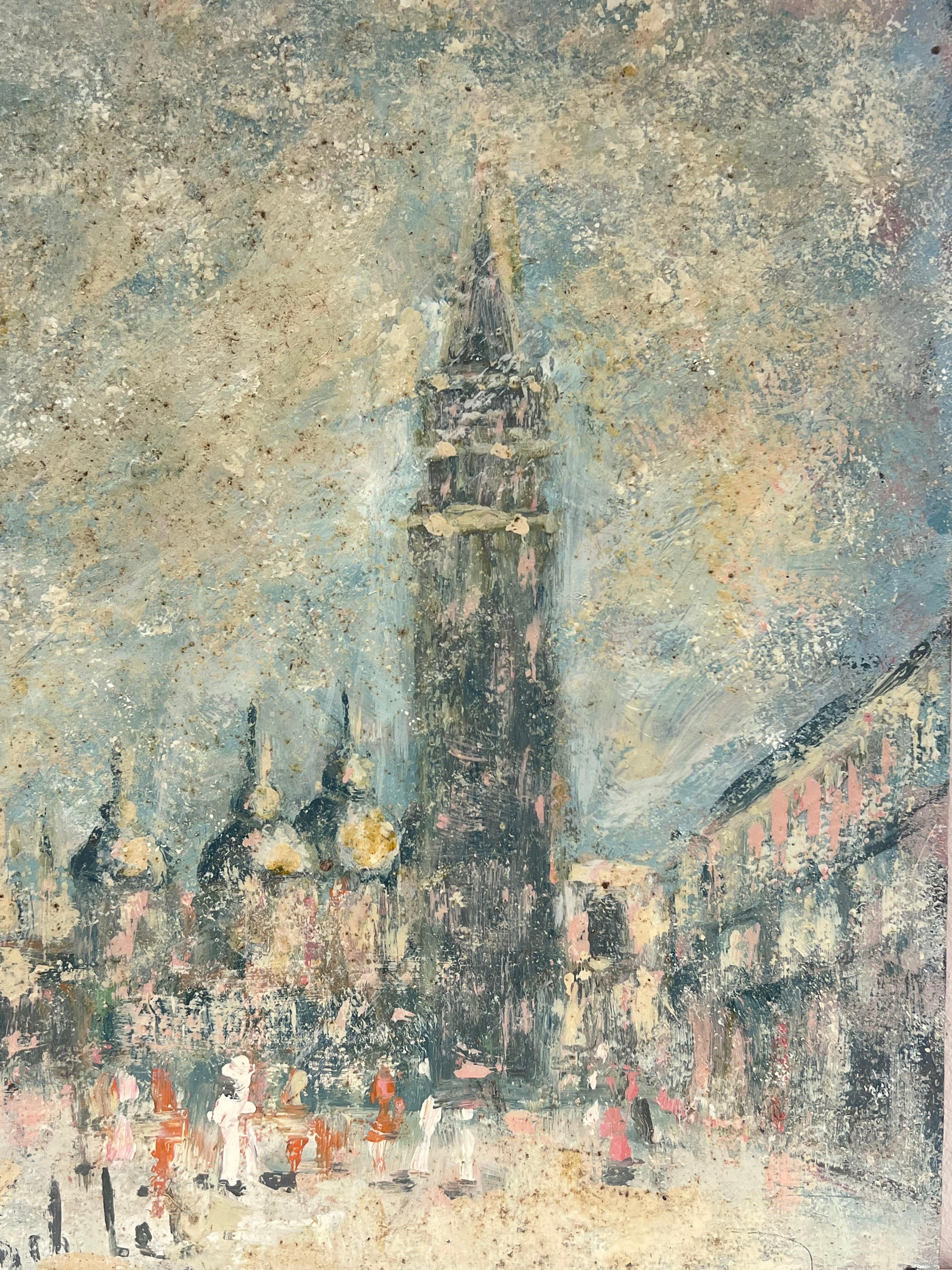 Figure in un paesaggio urbano MISTI Vista di una torre storica e delle cupole di una cattedrale Olio - Painting Impressionismo di Fanch Lel