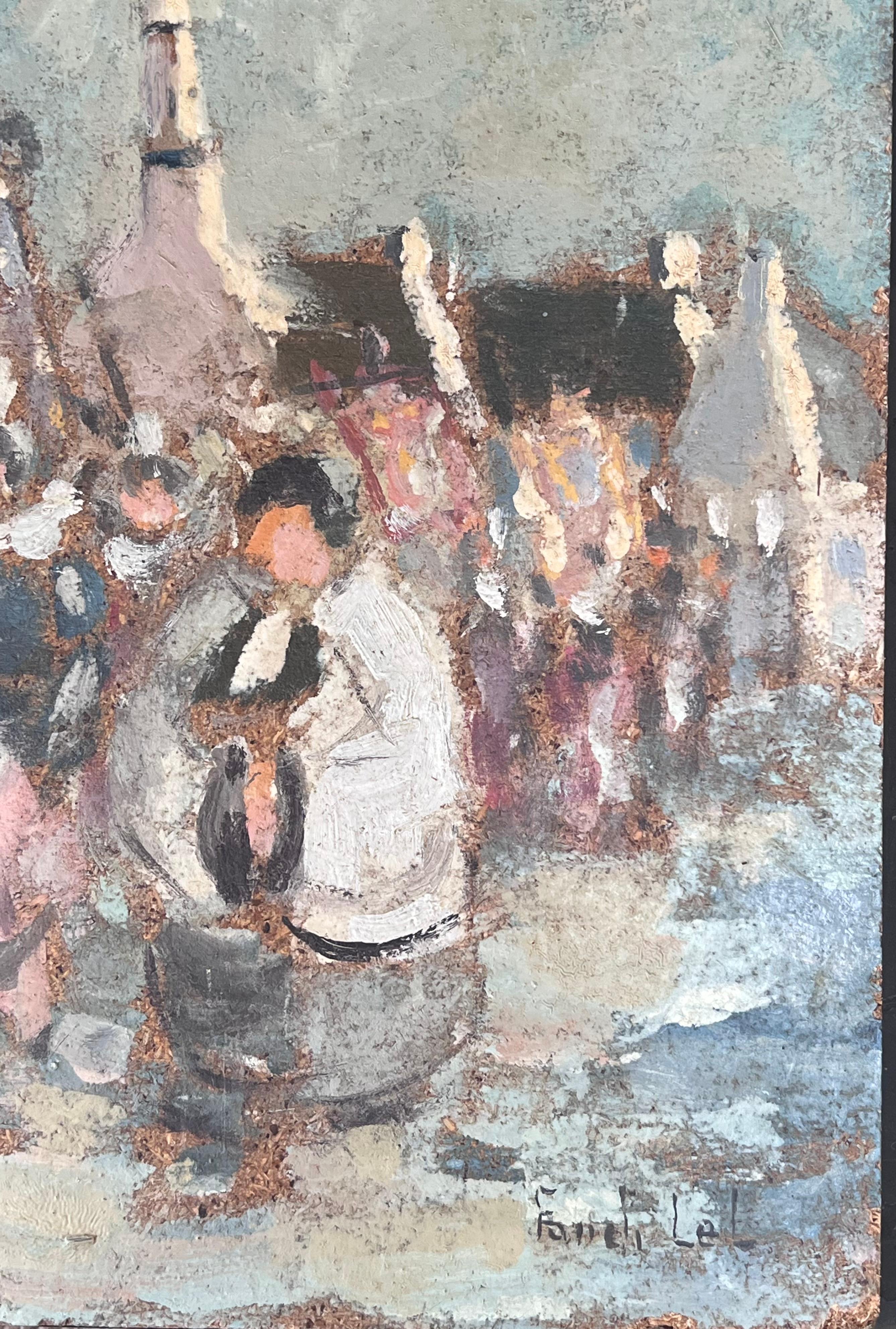 Figures Marching in Religious Parade Through A French Village Oil Painting For Sale 2