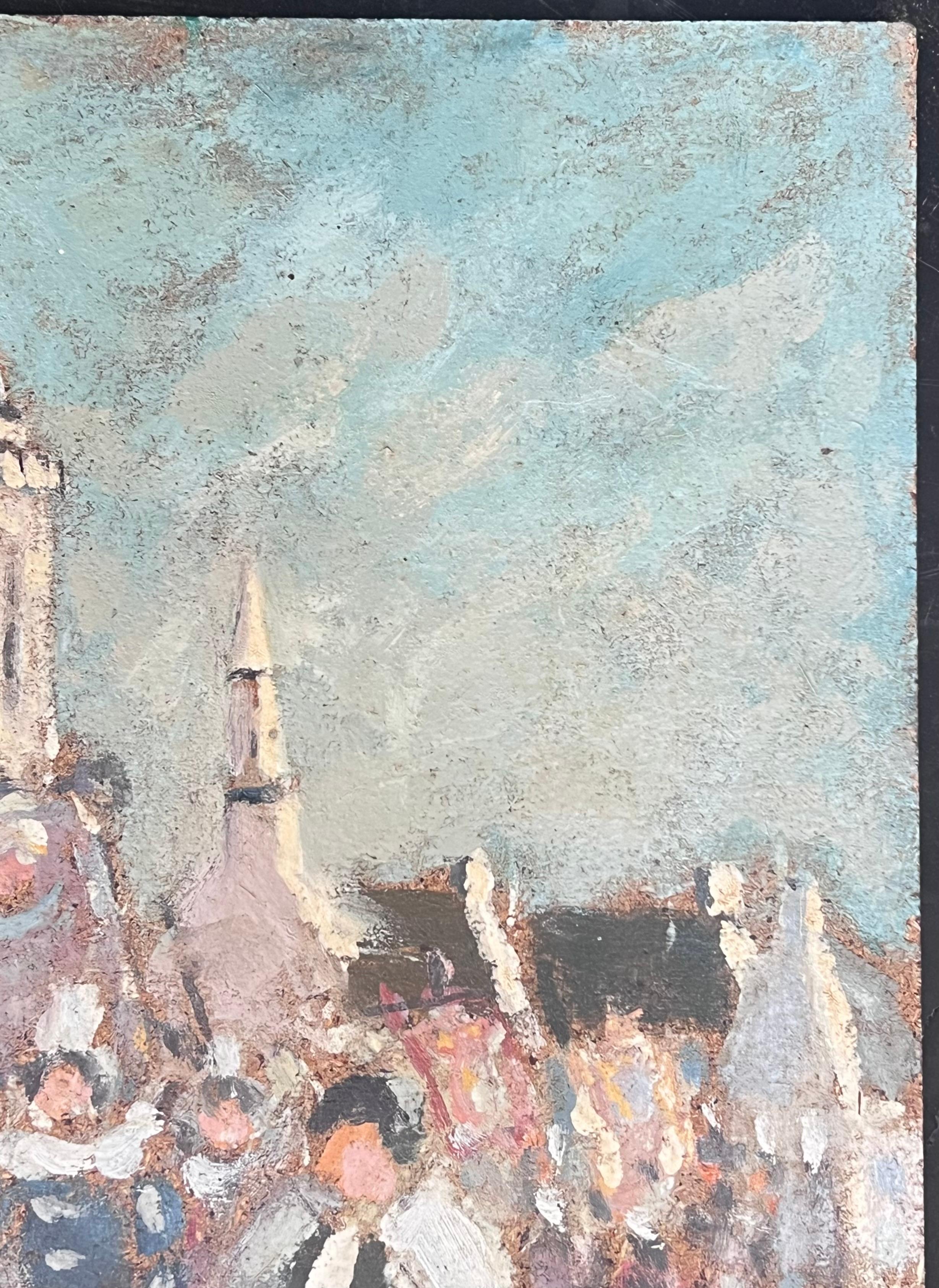Figures Marching in Religious Parade Through A French Village Oil Painting For Sale 3