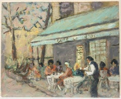 Figures Sat In a Mellow Outdoor Café Scene Impressionist Oil Painting