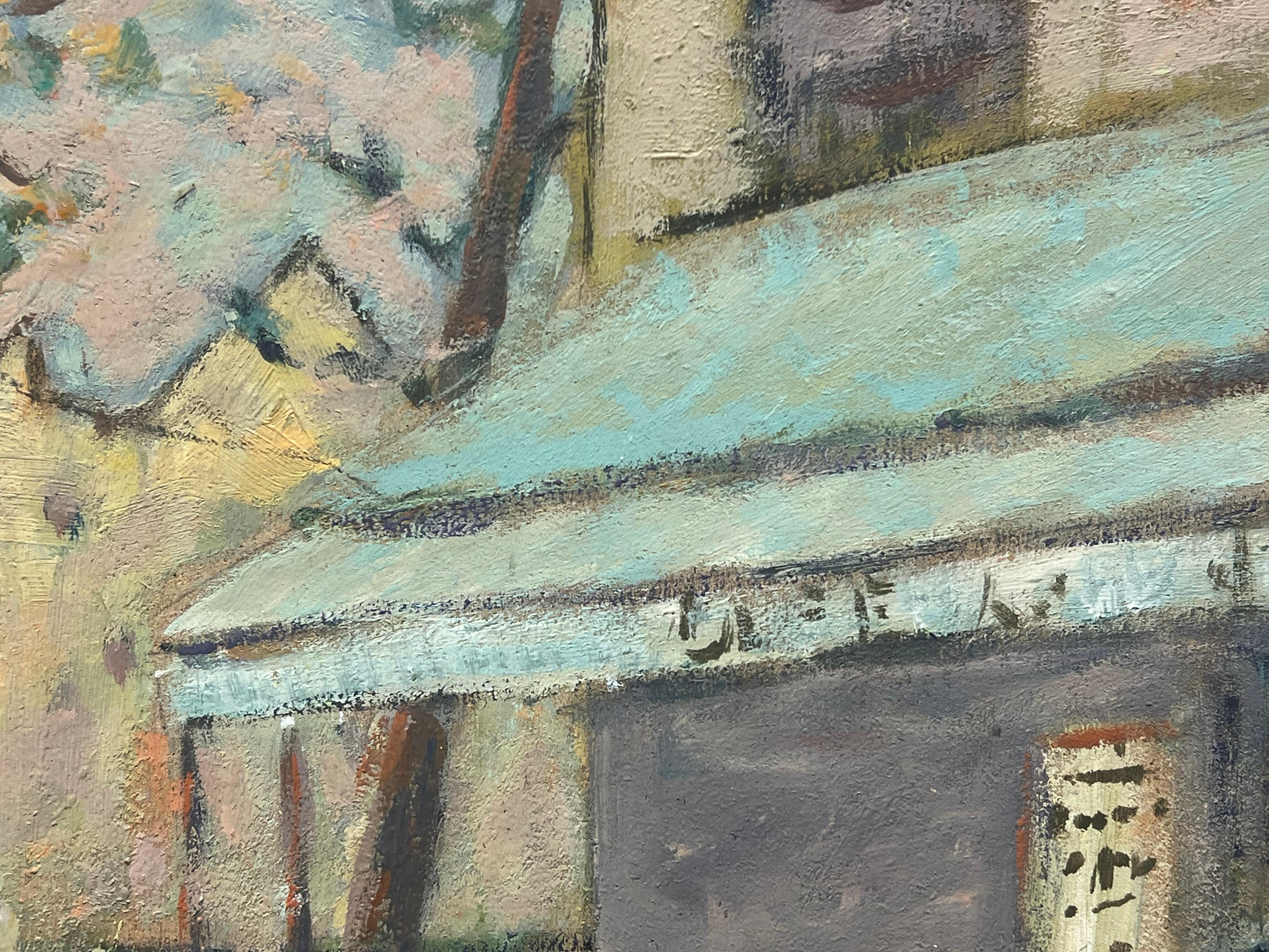 Figures Sat In a Mellow Outdoor Café Scene Impressionist Oil Painting For Sale 1