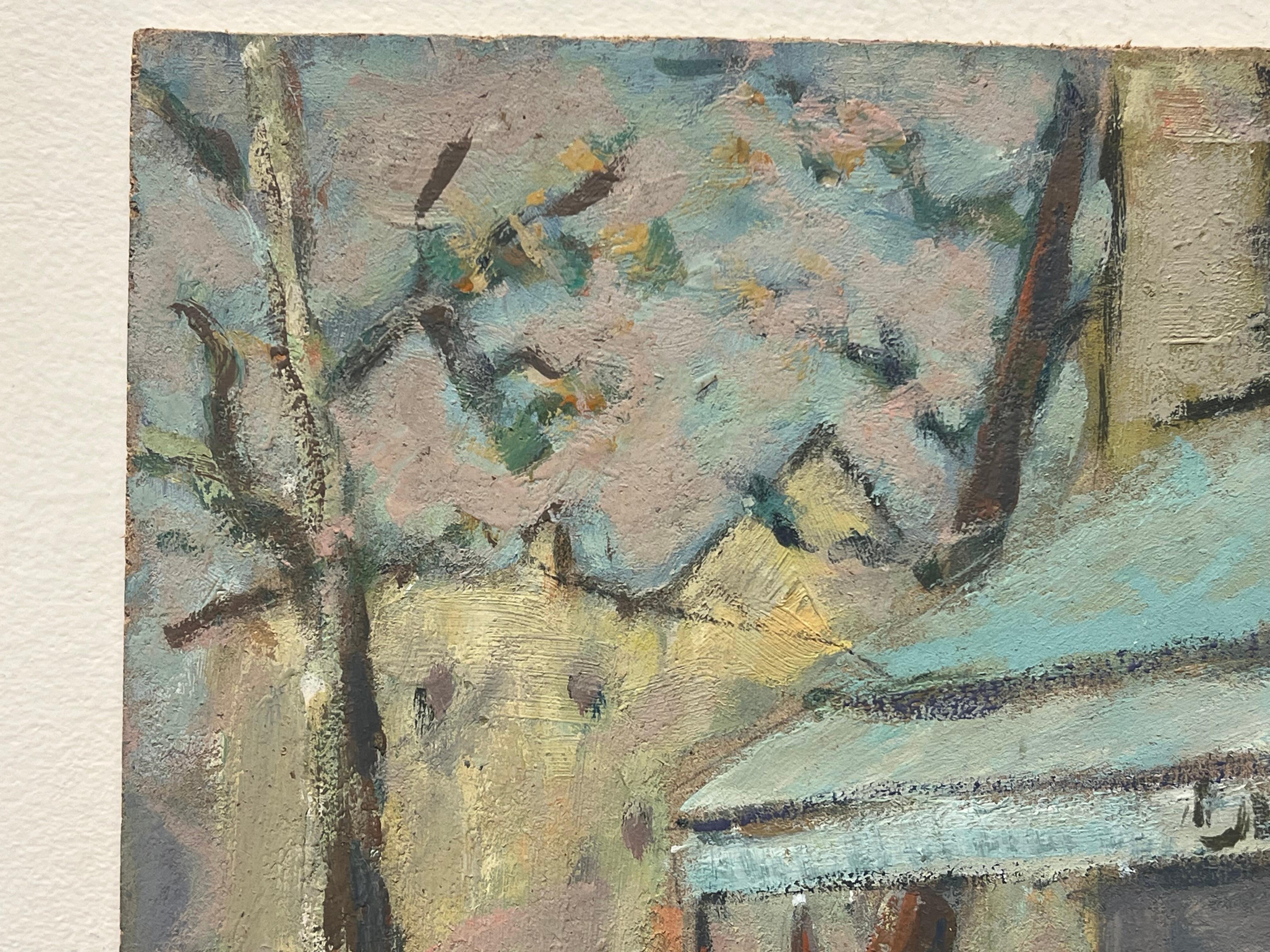 Figures Sat In a Mellow Outdoor Café Scene Impressionist Oil Painting For Sale 2