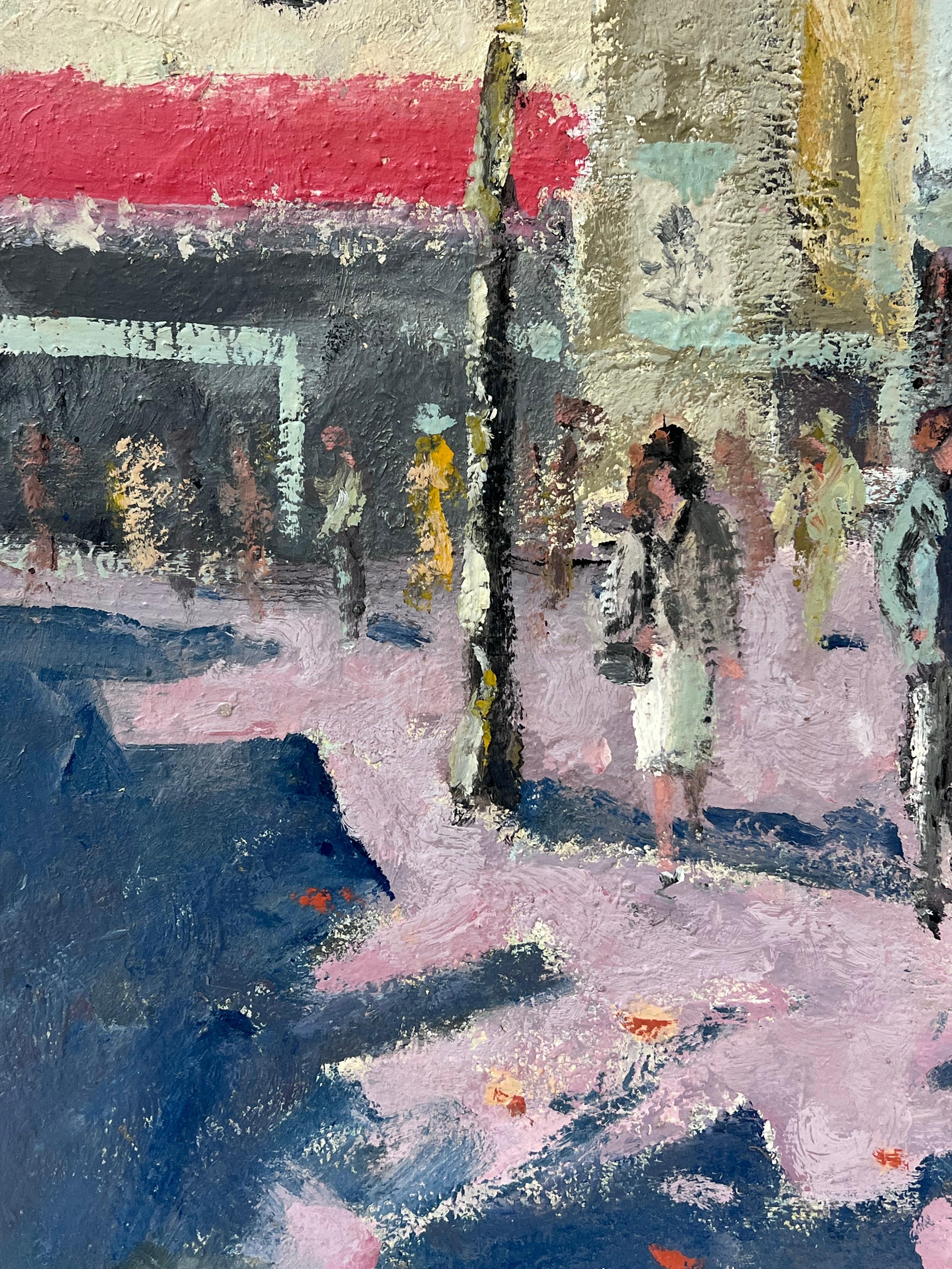 Figure che passeggiano in una piazza urbana francese illuminata dal sole Pittura ad olio - Painting Impressionismo di Fanch Lel