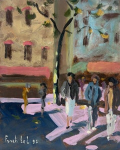 Figures Strolling Through the Sunlit Vibrant Town Square French Oil Painting