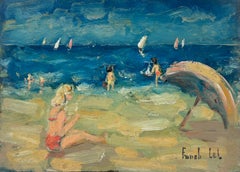 Figures Sunbathing On a Hot Summer
s Beach Day Crystal Blue Sea