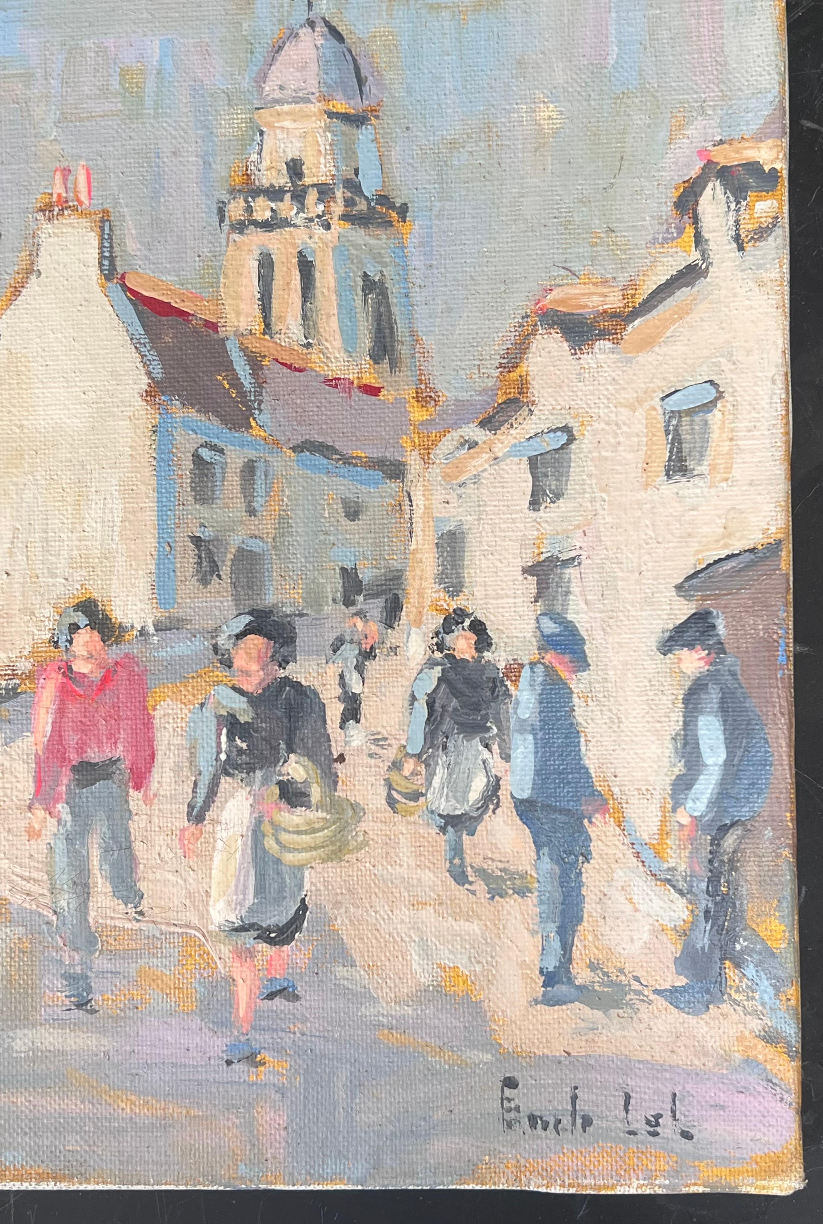Figures Walking Through A Bright Summer French Street French Oil Painting For Sale 1