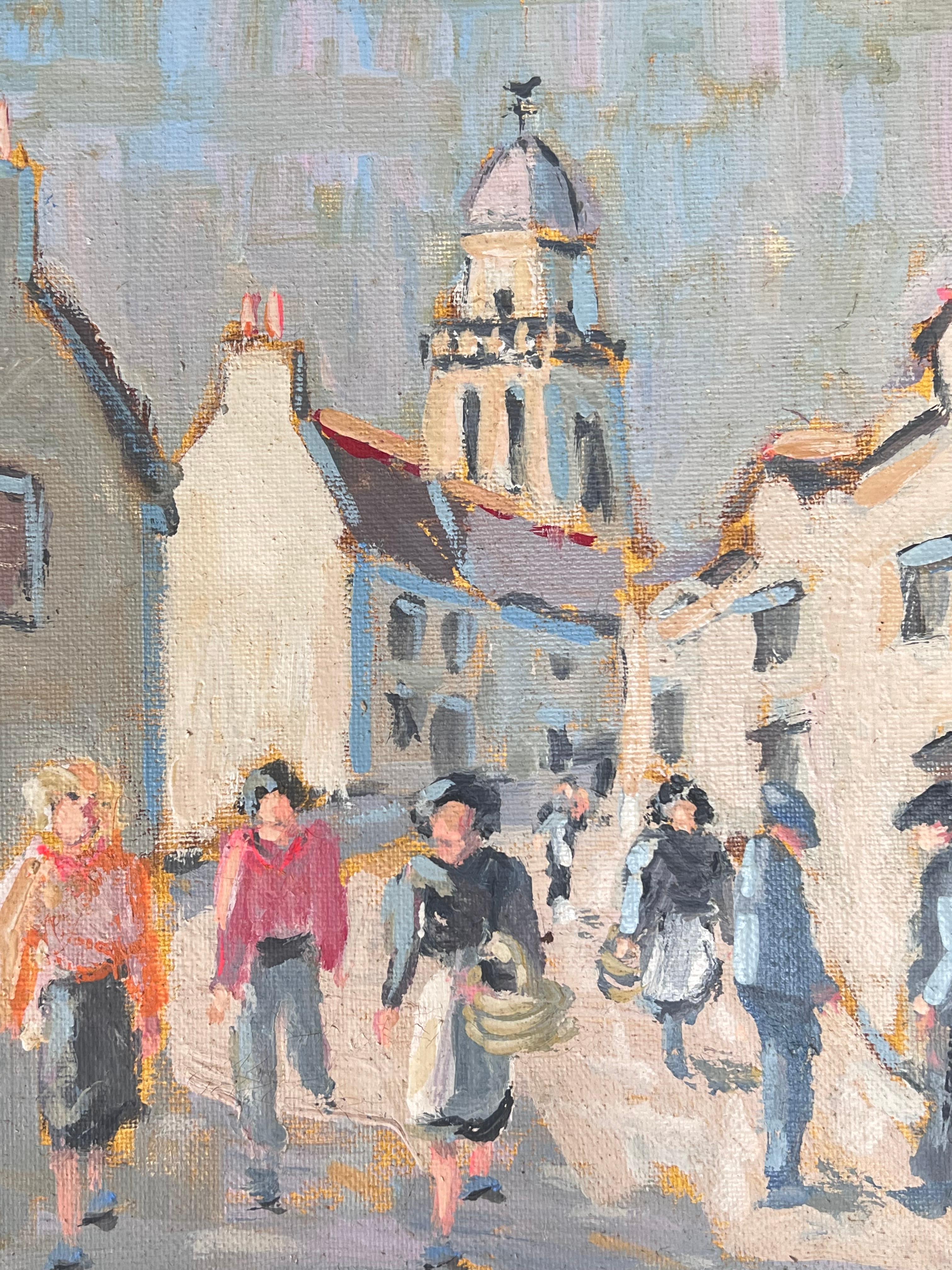 Figures Walking Through A Bright Summer French Street French Oil Painting For Sale 2